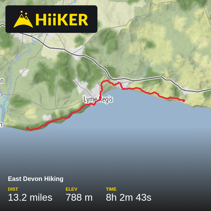 A map preview of the recording East Devon Hiking.