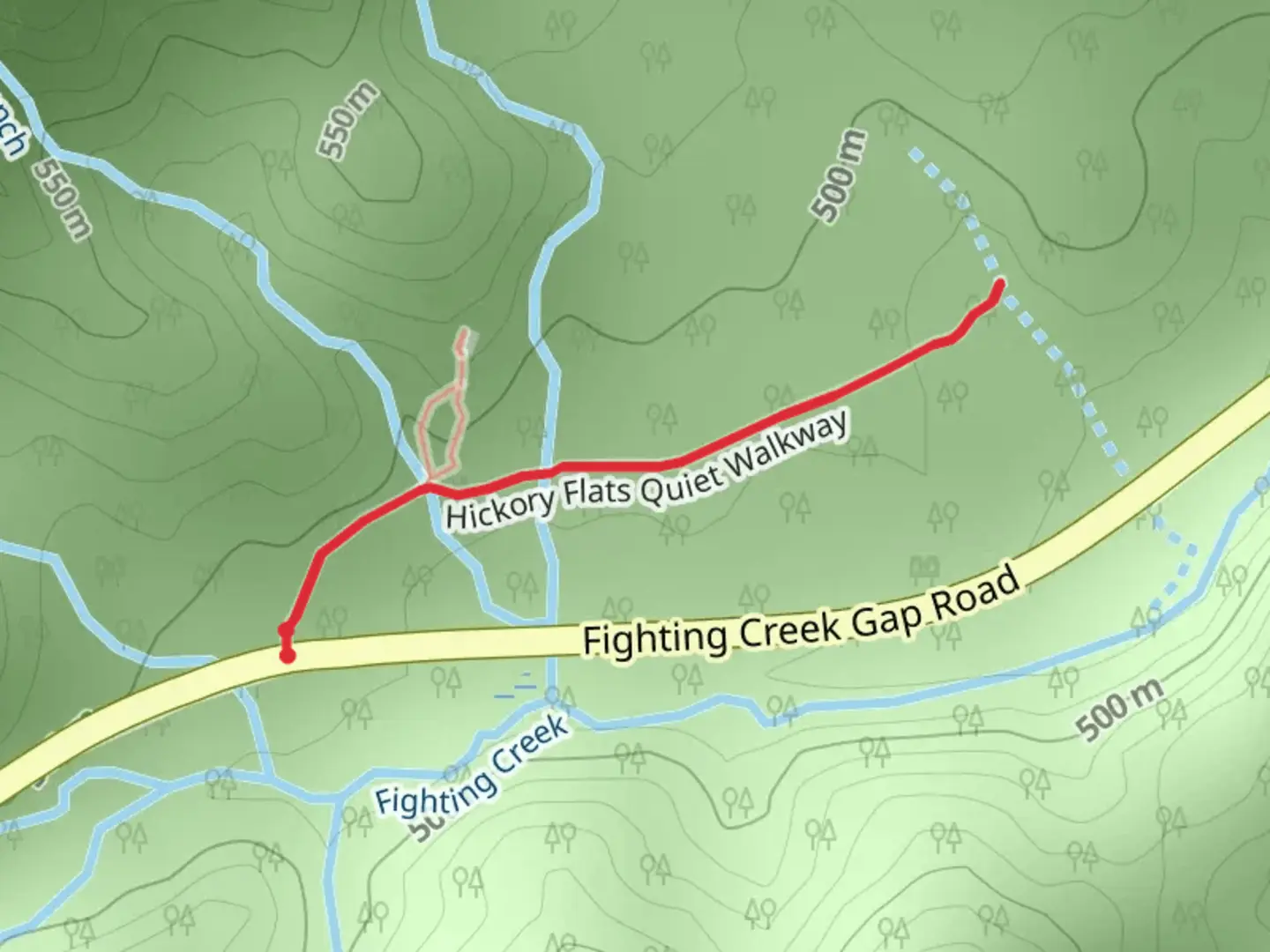An image depicting the trail Hickory Flats Quiet Walkway and its surrounding area.