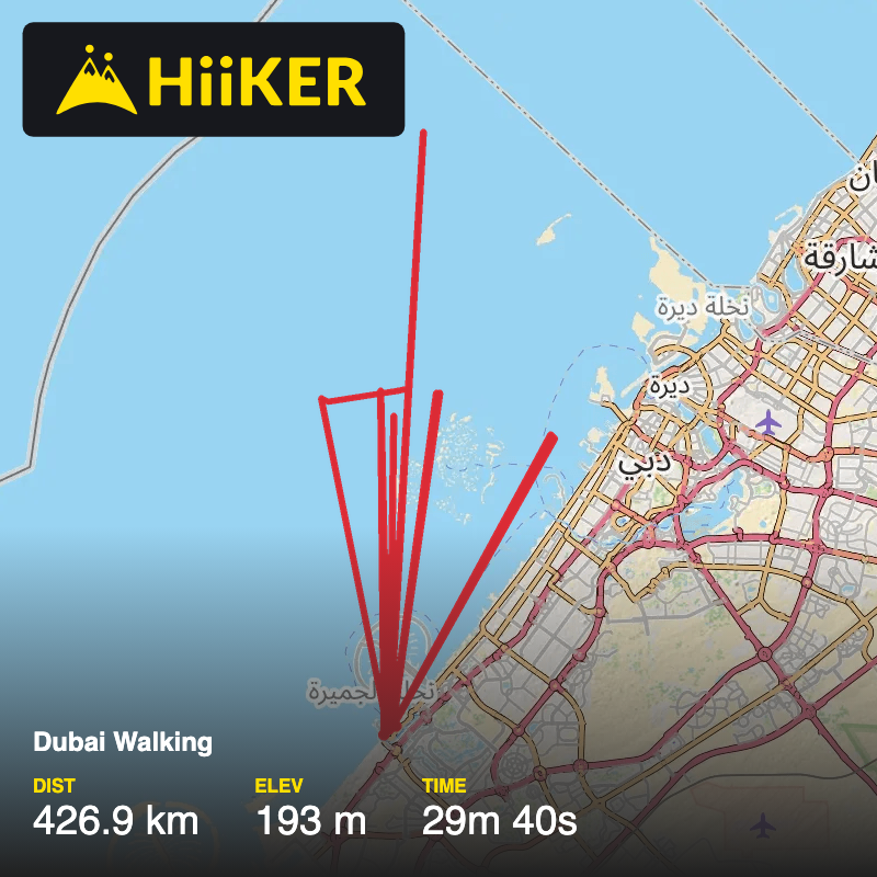 A map preview of the recording Dubai Walking.