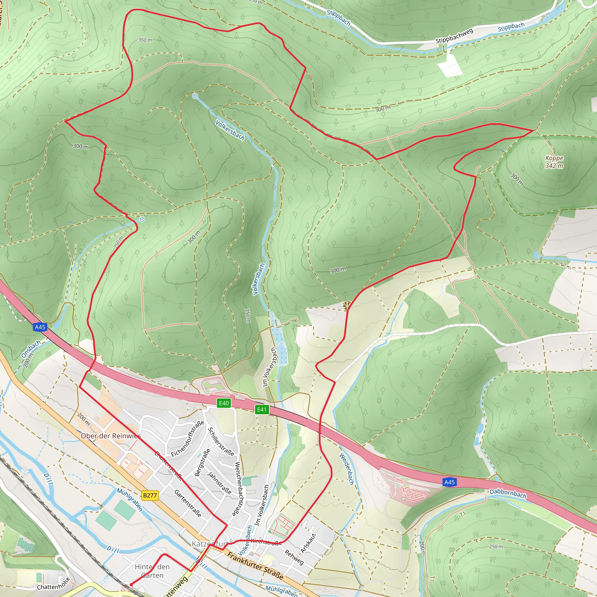 H 8 Hoerre Weg and Katzenfurter Historischer Rundwanderweg mobile static map