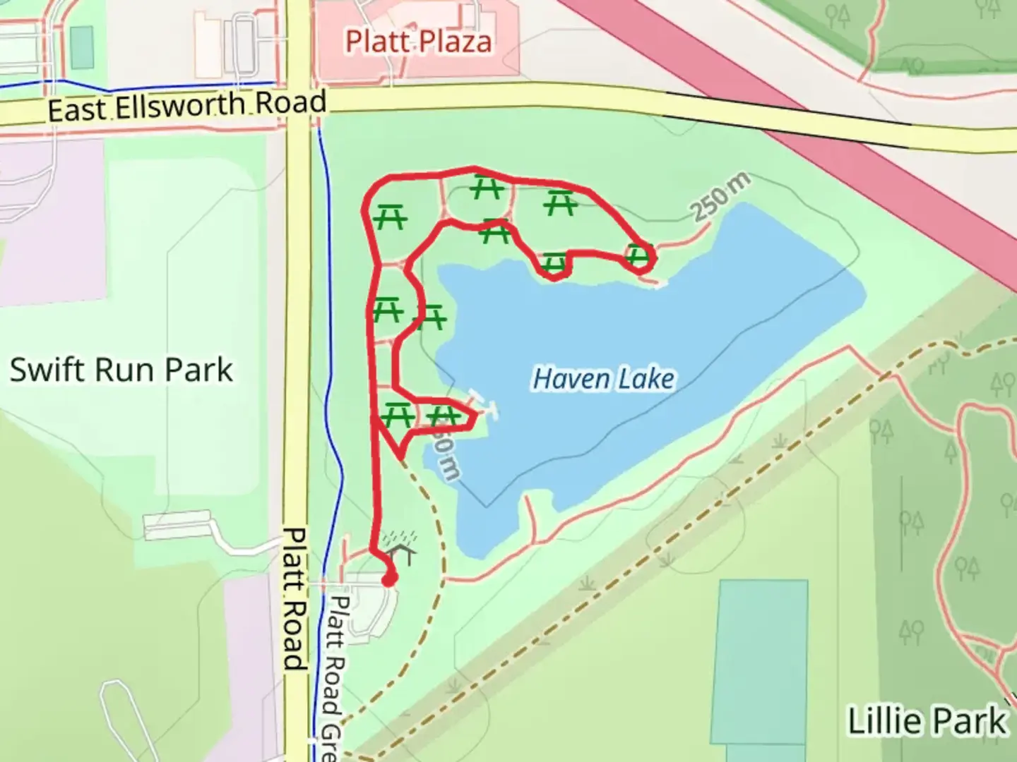 An image depicting the trail Haven Lake West Shore Loop and its surrounding area.