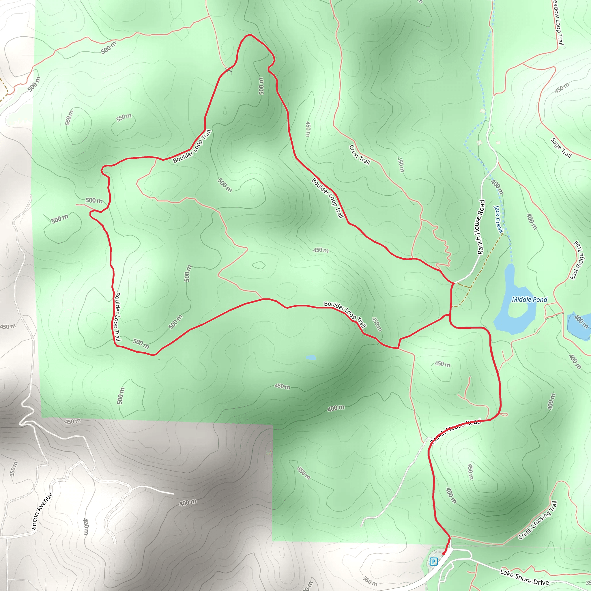 Boulder Loop Trail via Ranch House Road mobile static map
