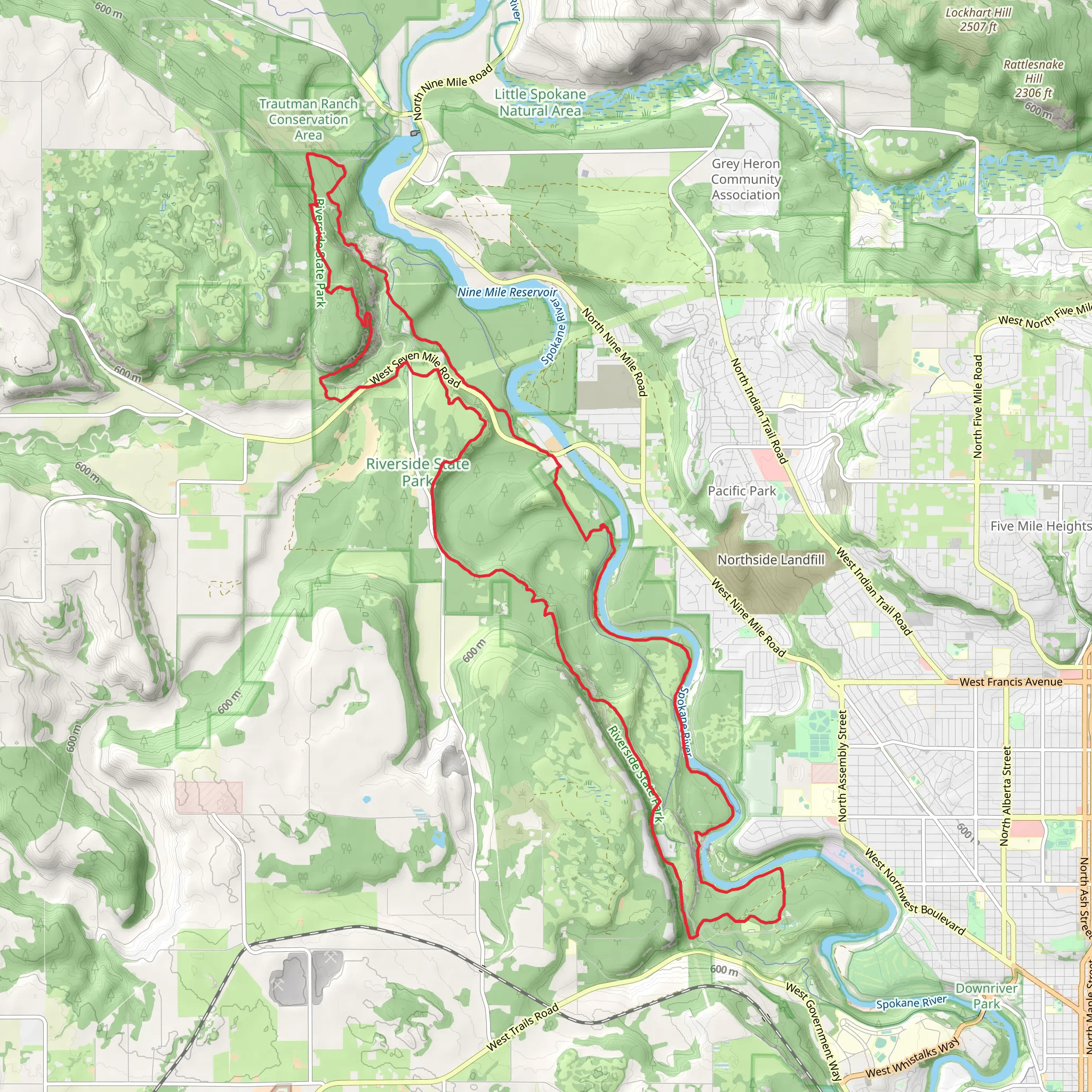Trail 25 and Spokane River Loop mobile static map