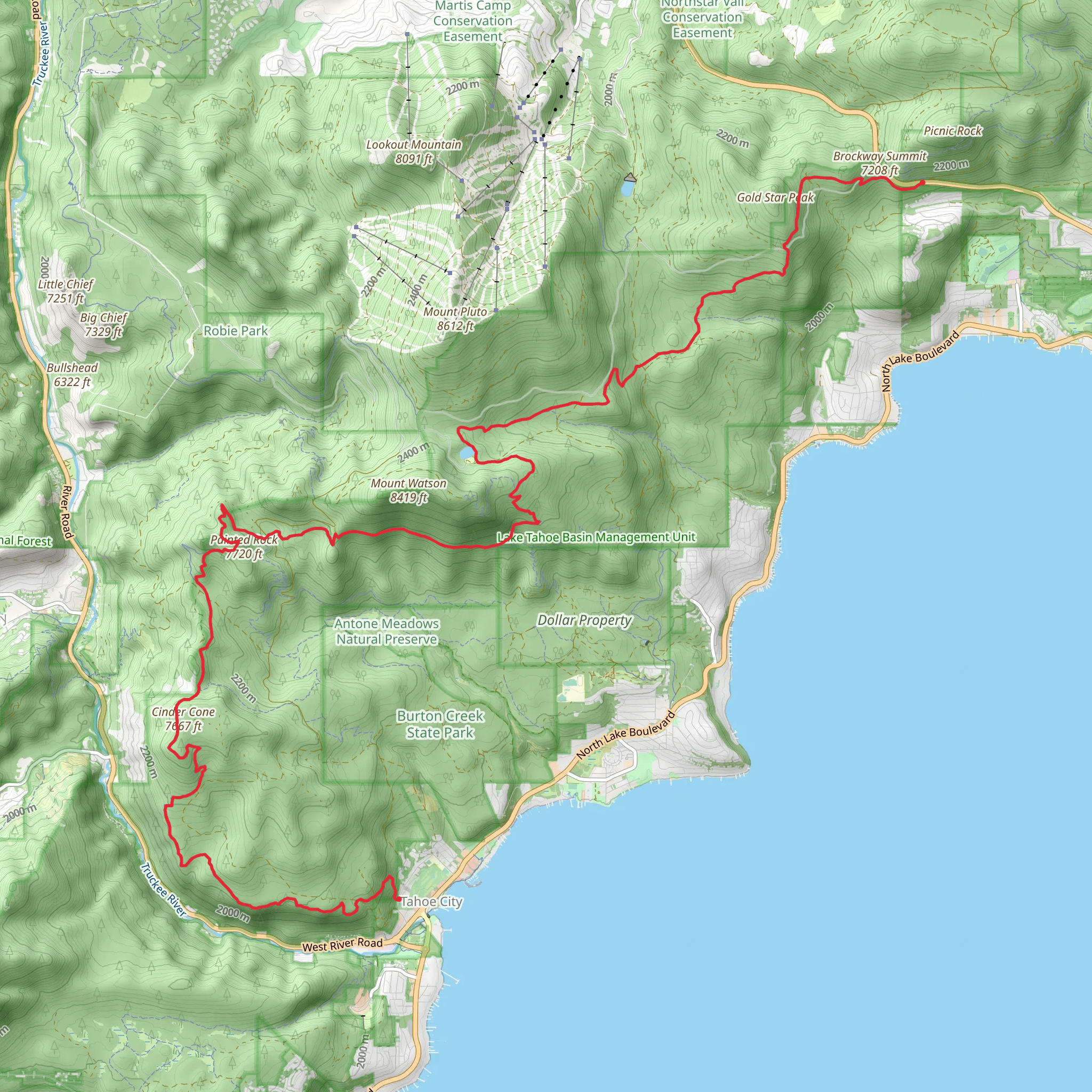 Tahoe Rim Trail from Brockway Summit mobile static map