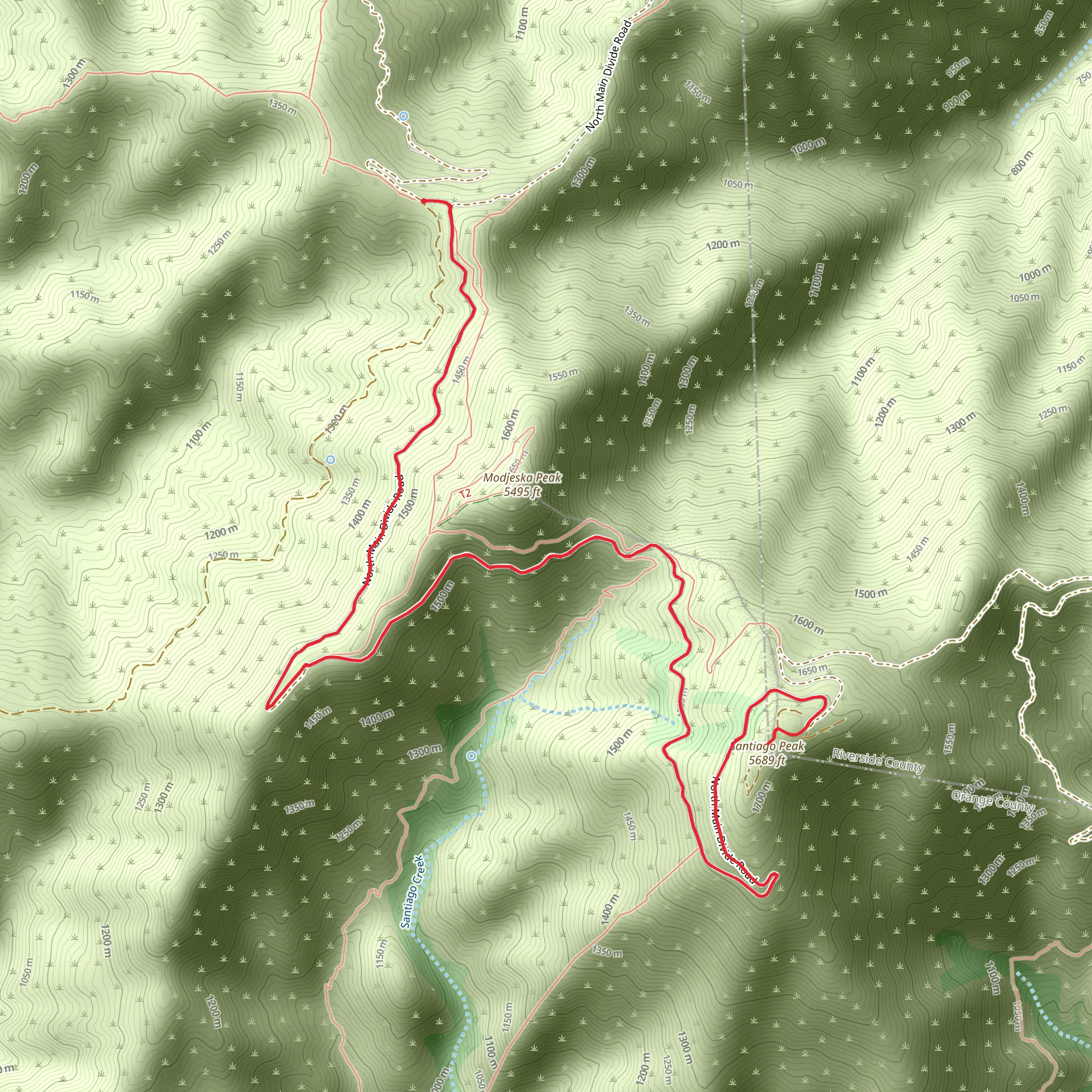 Santiago Peak via North Main Divide Road mobile static map