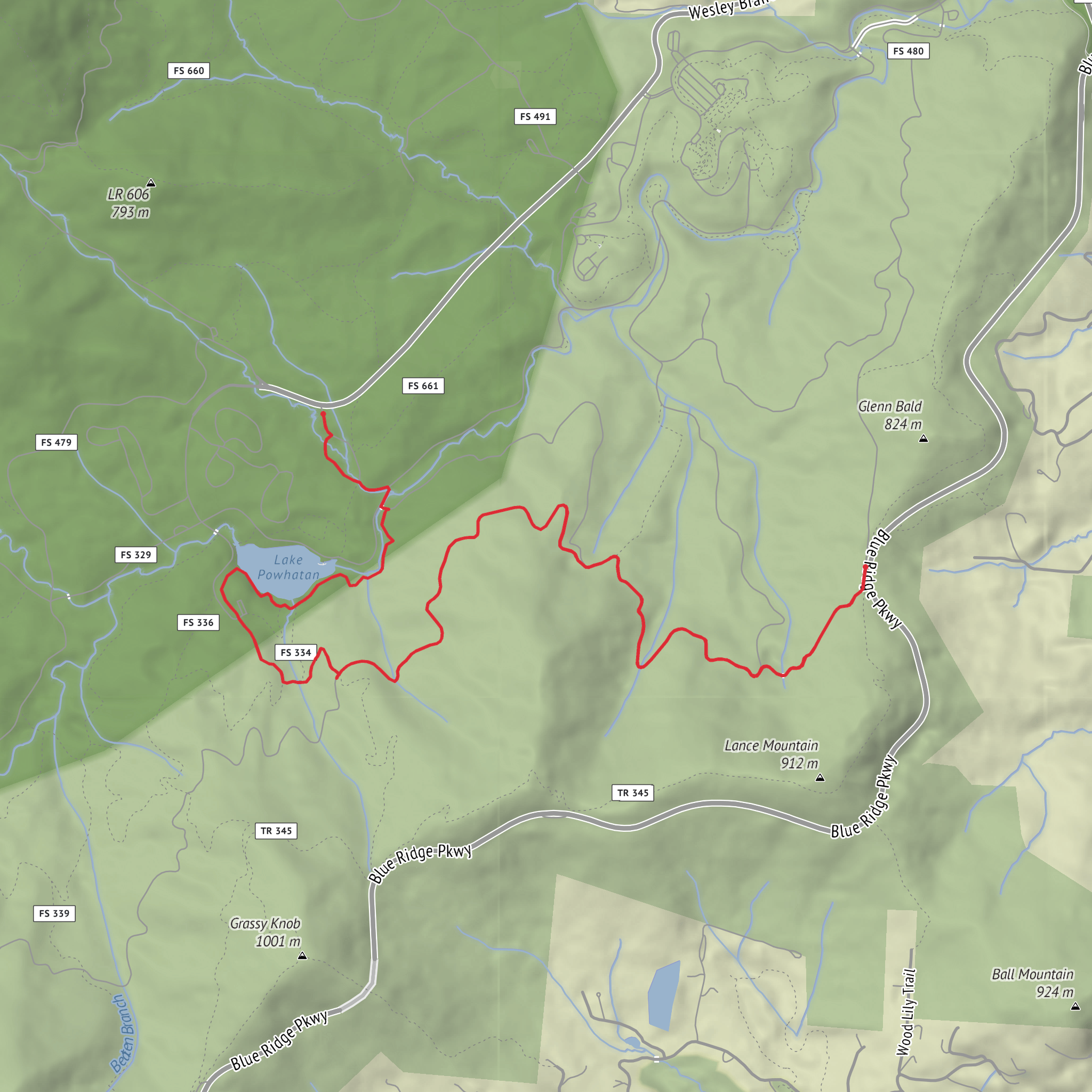 Hard Times Road and South Ridge Road to Beaver Dam lake parking mobile static map