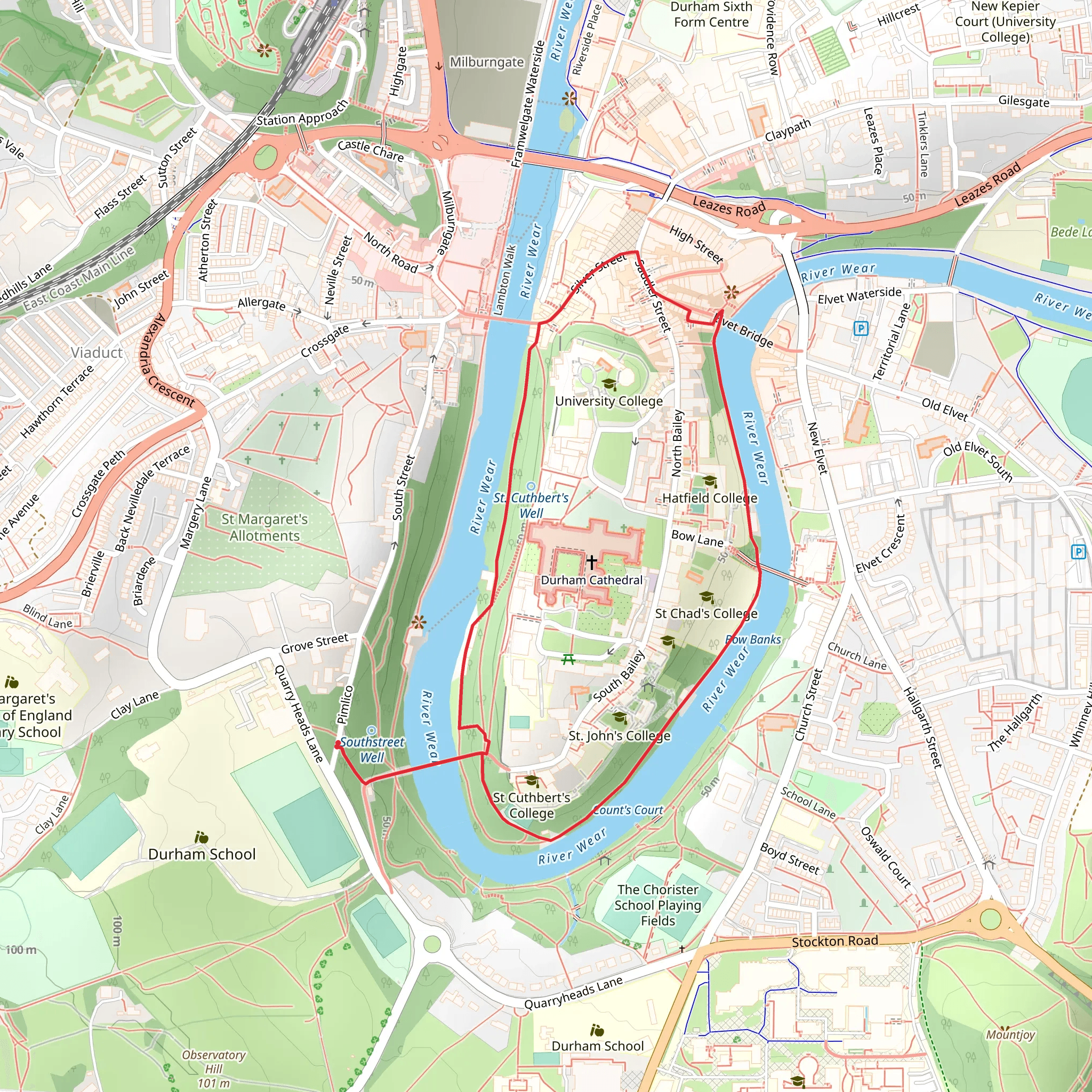 Durham Castle and Cathedral Loop mobile static map
