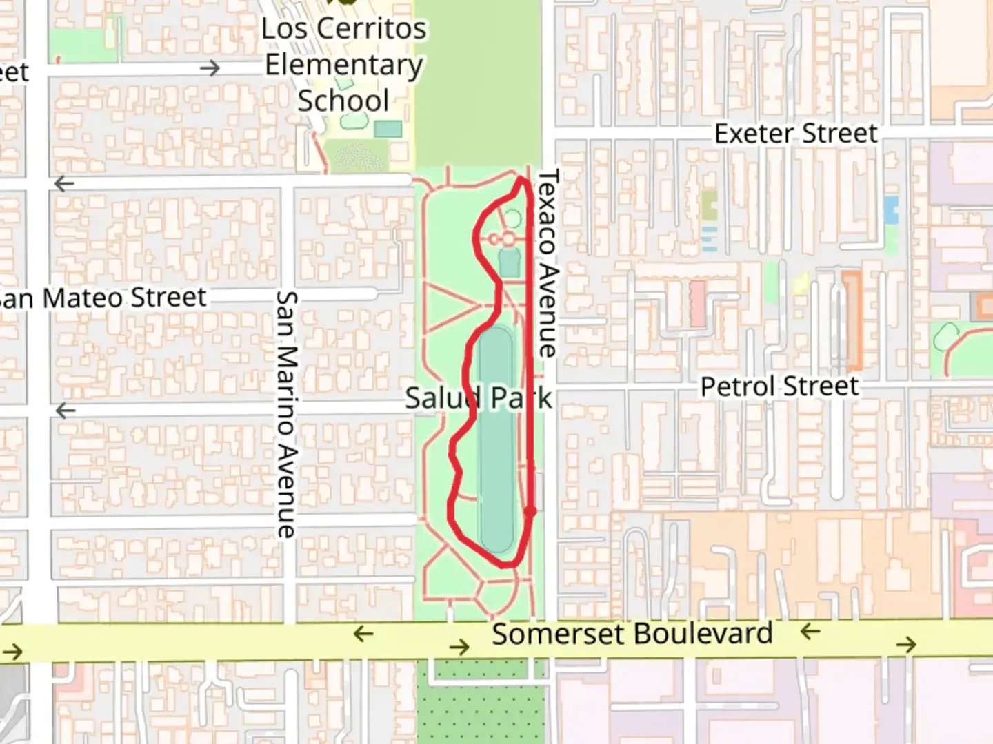 An image depicting the trail Salud Park Loop and its surrounding area.