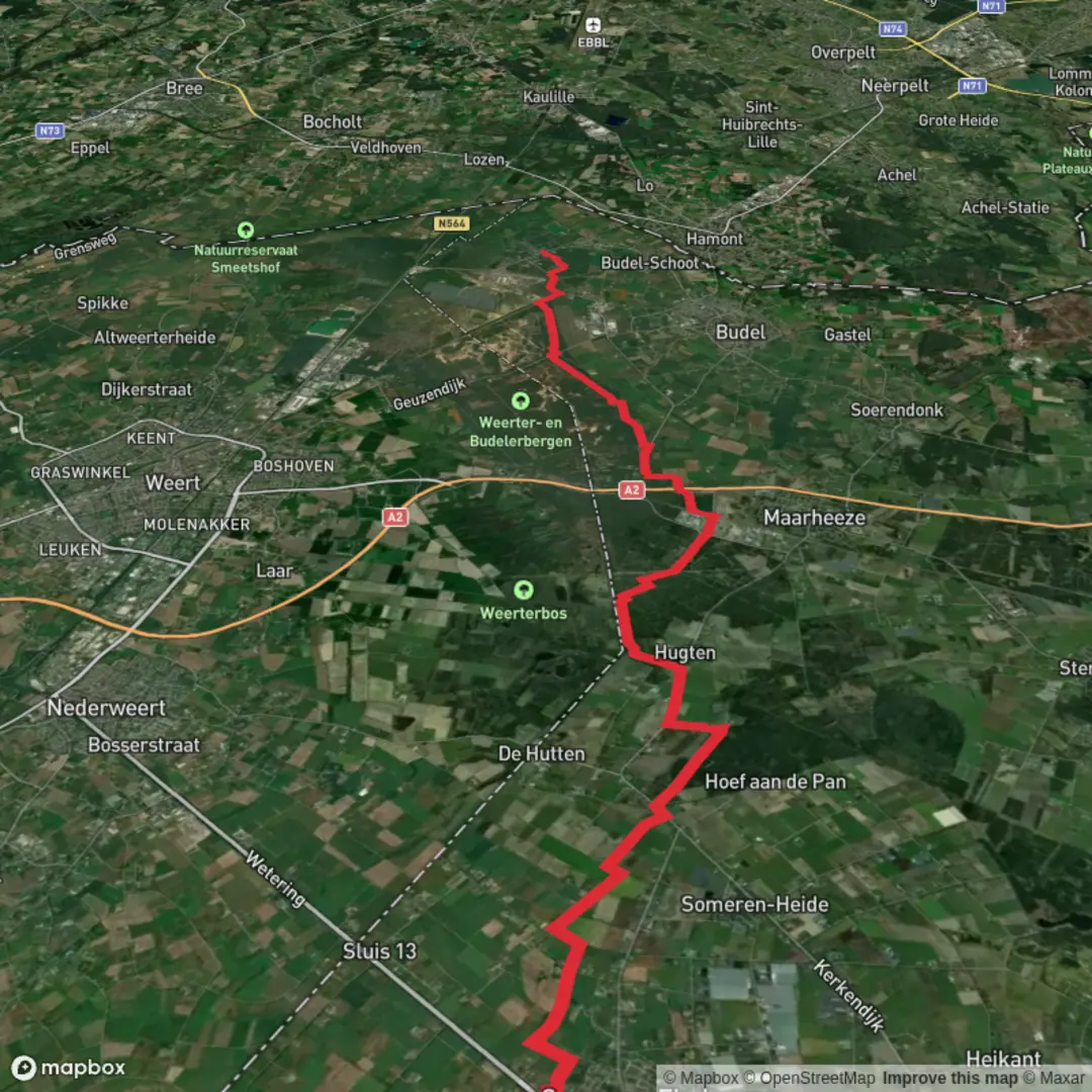 An image depicting the trail Sluis to Liedekerkestraat via Boksenberg and Hugterheide and its surrounding area.