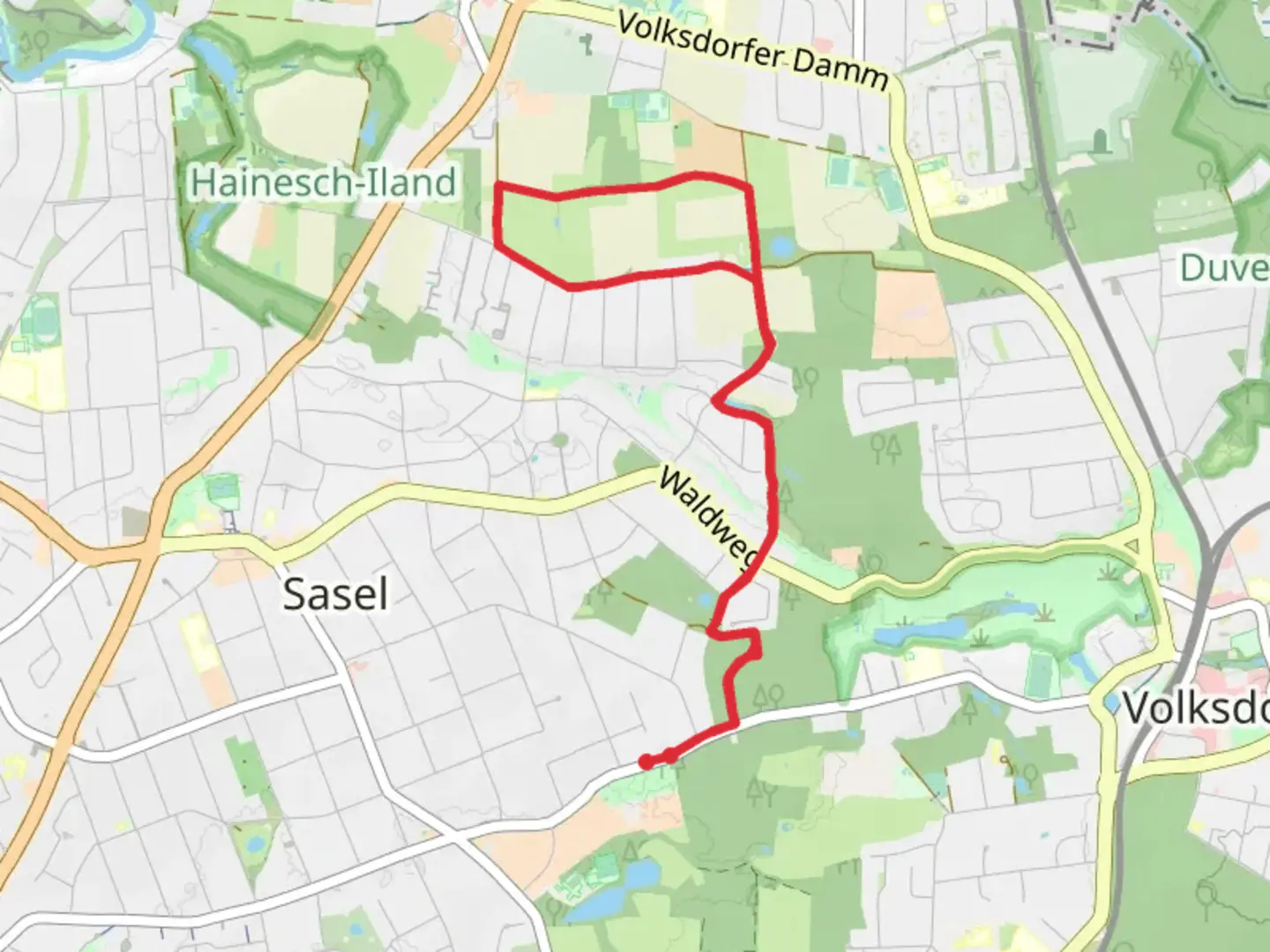 An image depicting the trail Bredeneschredder and Fischkamp Loop and its surrounding area.