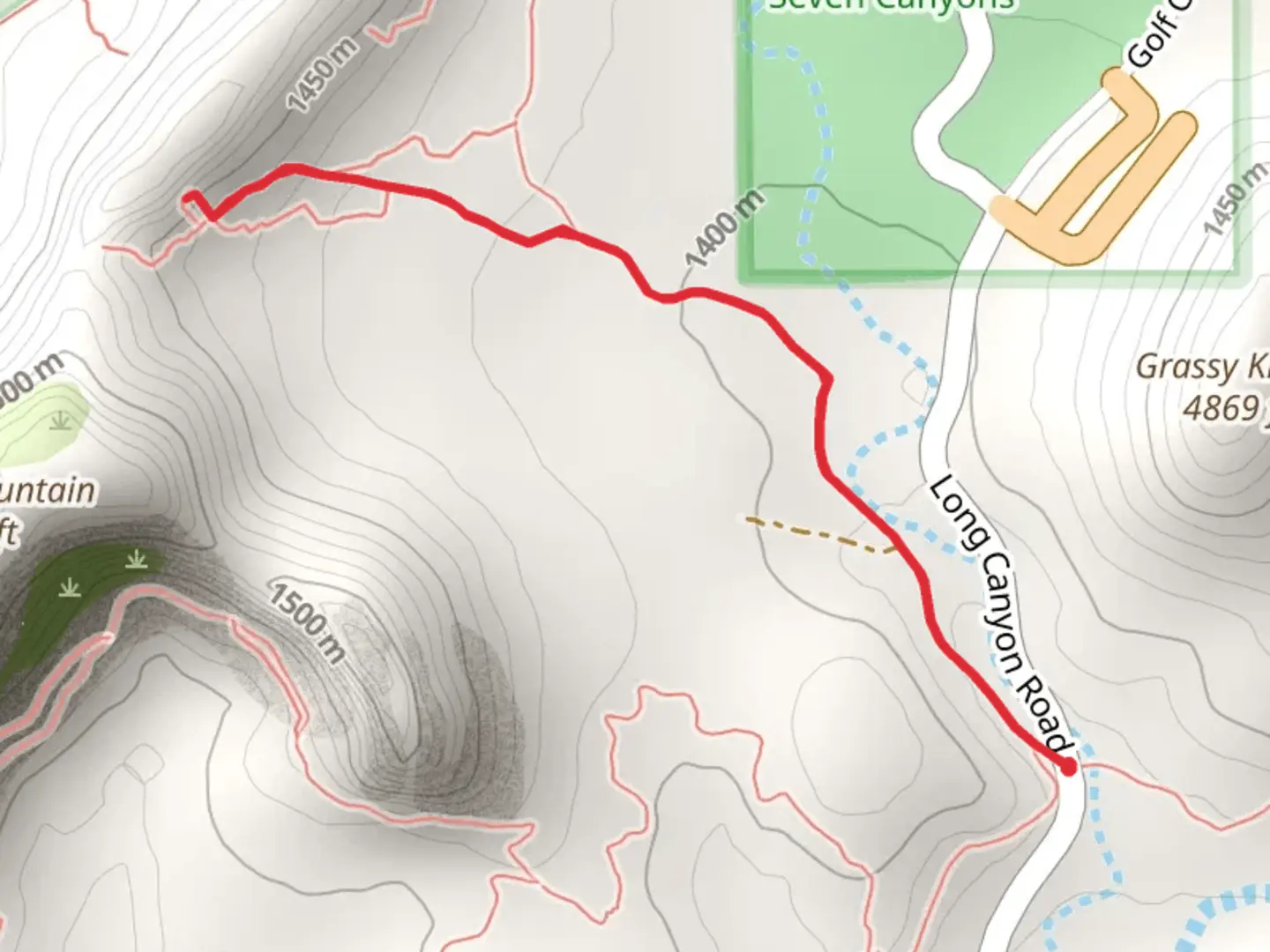 An image depicting the trail Long Canyon Trail Out and Back and its surrounding area.