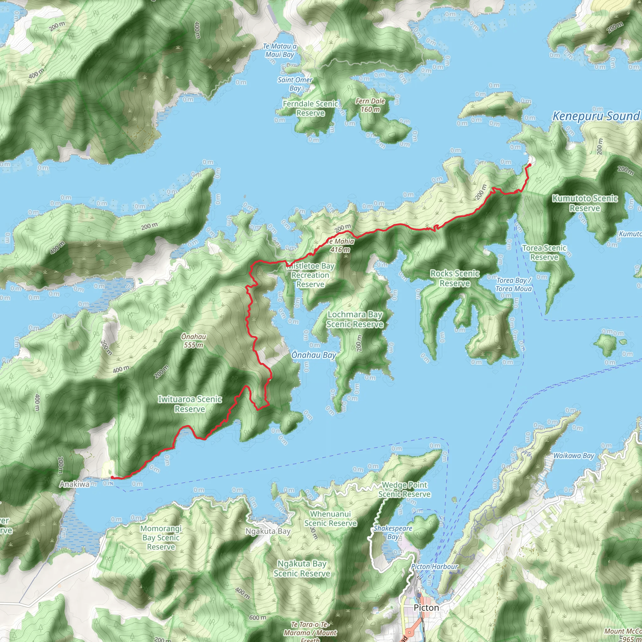 Torea Saddle to Anakiwa via Queen Charlotte Track mobile static map