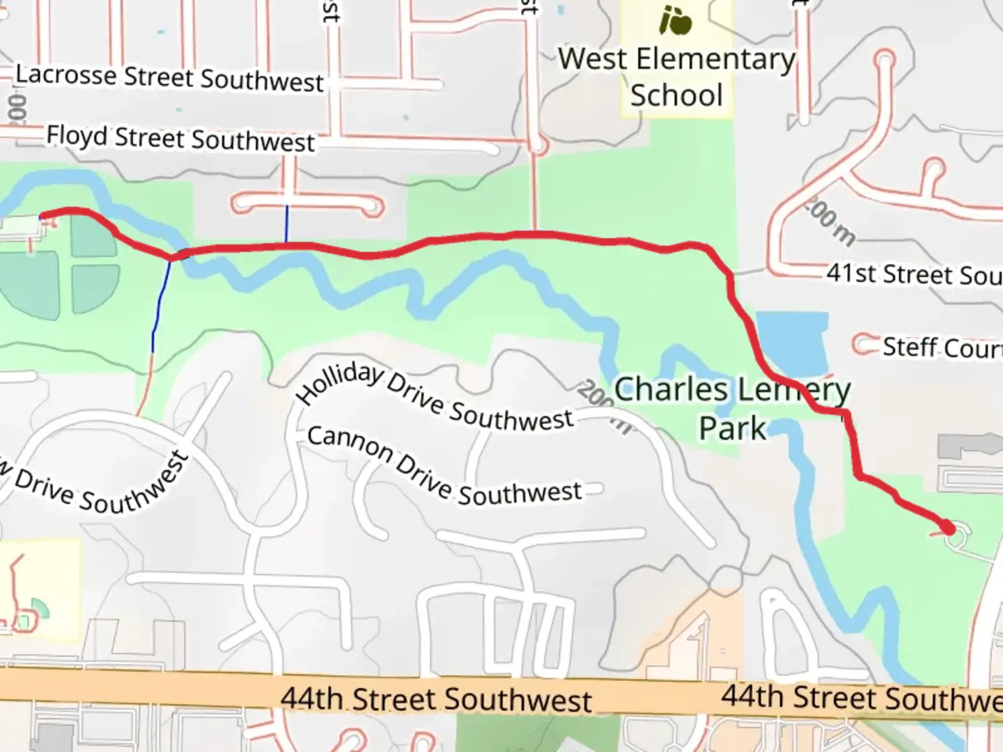 An image depicting the trail Walk along Buck Creek and its surrounding area.