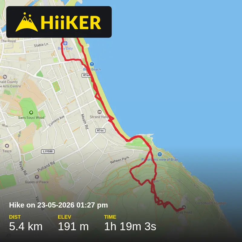 A map preview of the recording Hike on 23-05-2026 01:27 pm.