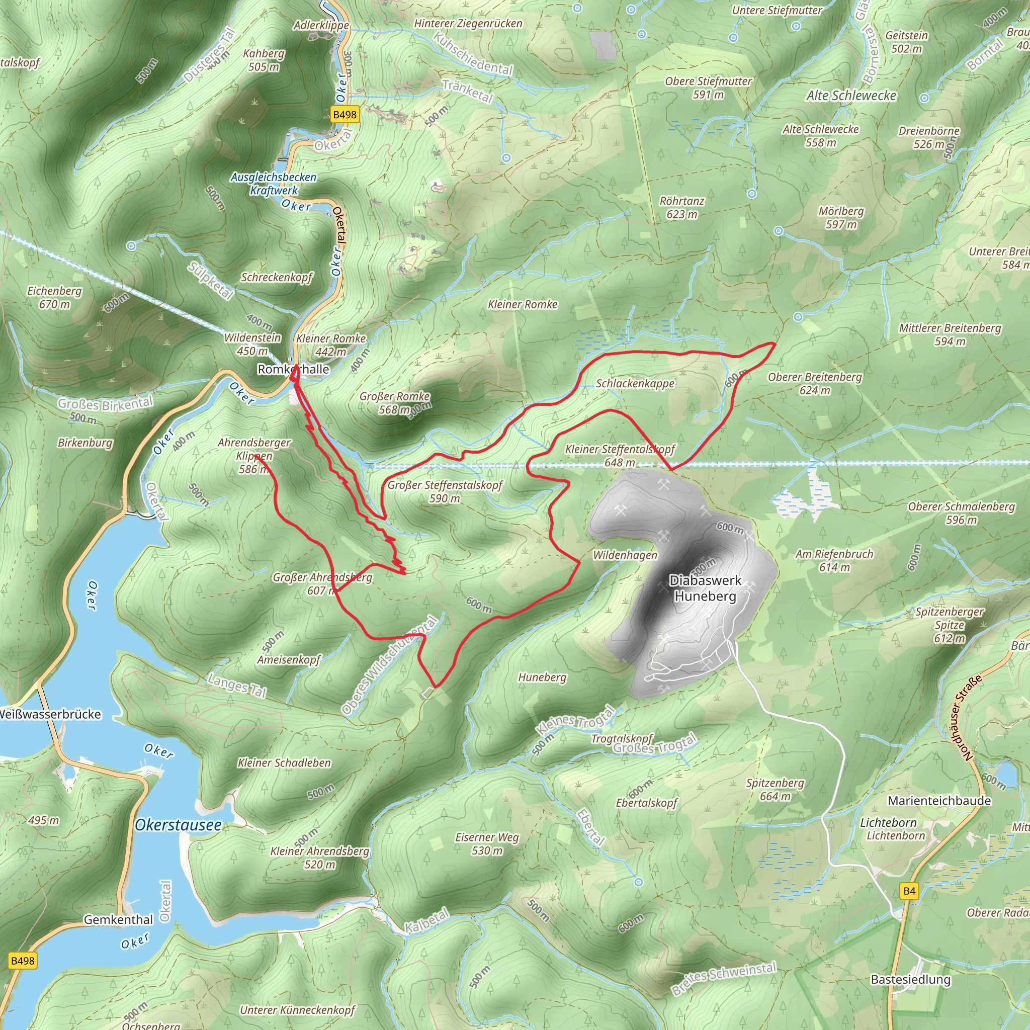 Ahrendsberger and Schlackenkappe via Harzklub Weg and Romkestrasse mobile static map