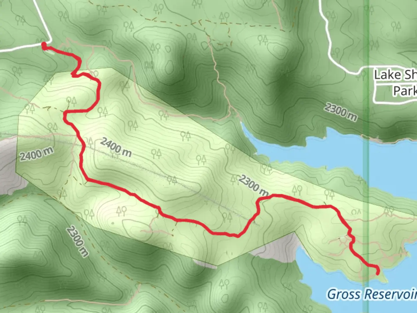 An image depicting the trail Gross Reservoir via Winegar Ridge and its surrounding area.