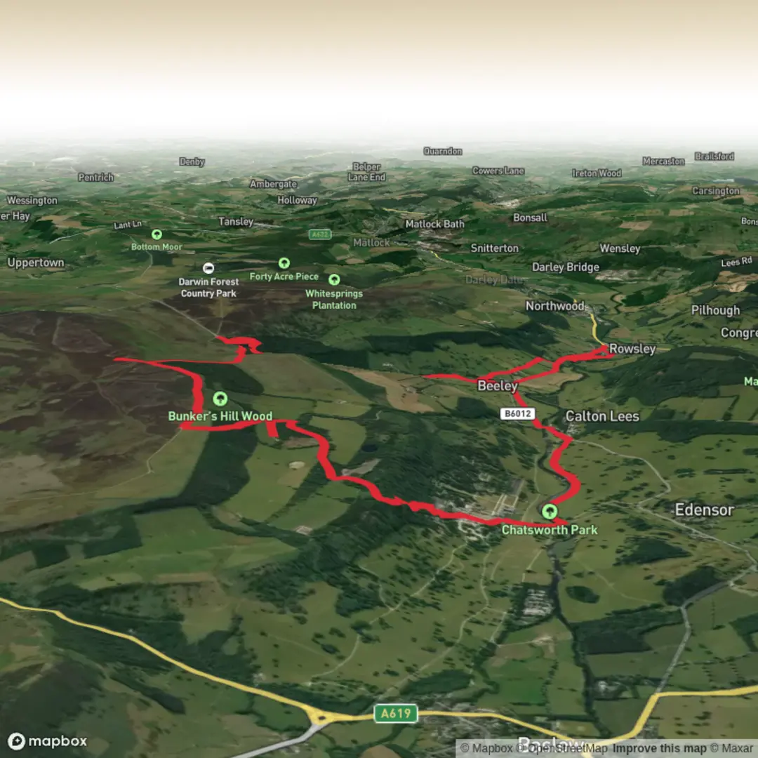 An image depicting the trail Winter wonderland Rowsley - Beeley - Chatsworth and its surrounding area.