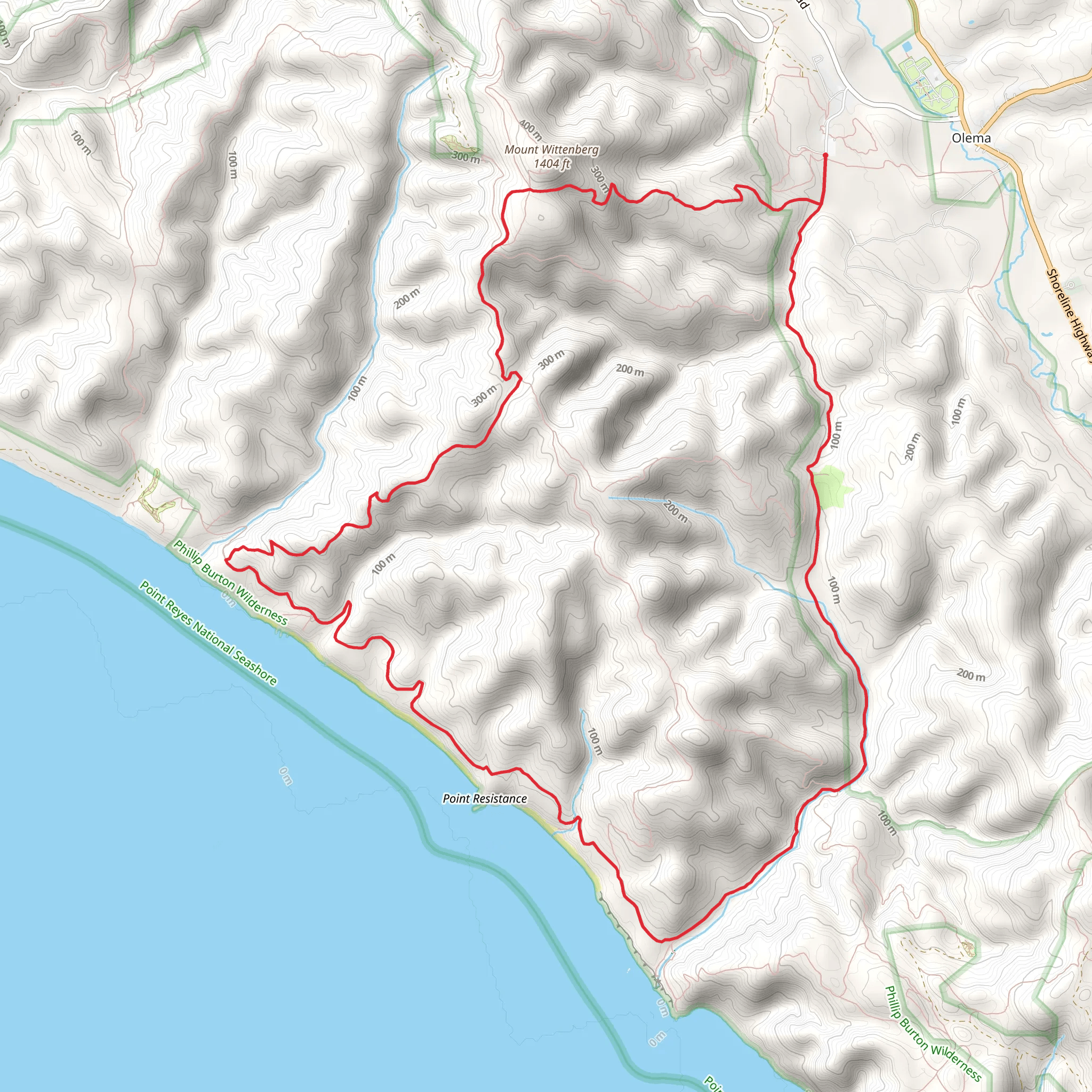 Mount Wittenberg, Coast and Bear Valley Loop Trail mobile static map