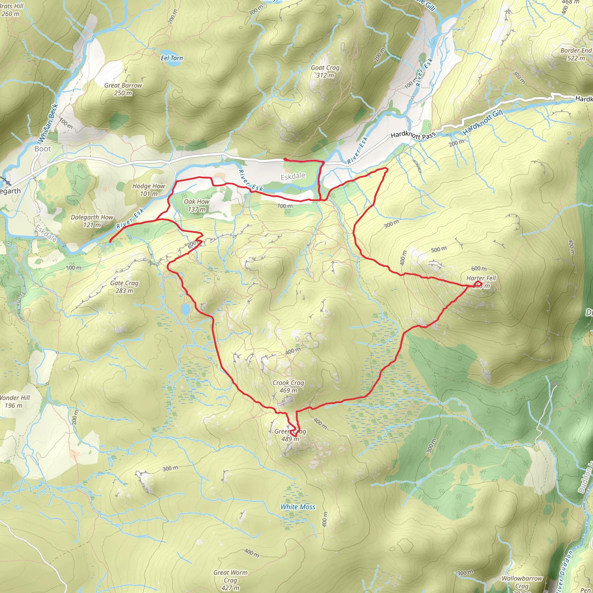 Harter Fell, Green Crag and Great Coppice Loop - Eskdale mobile static map