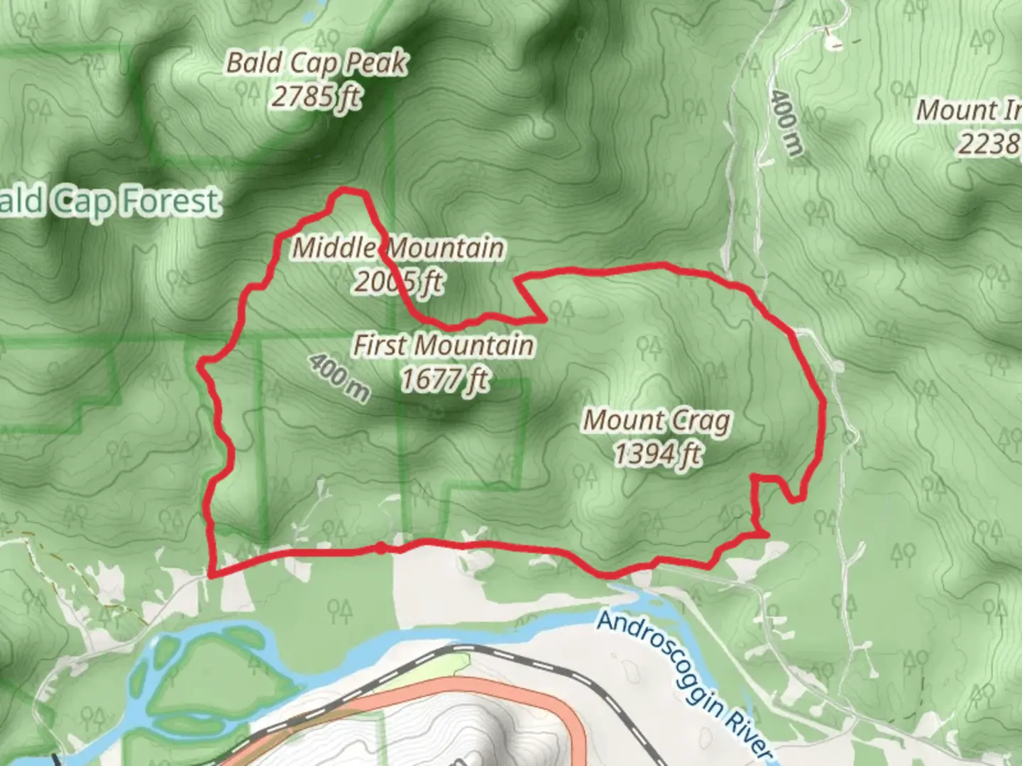 An image depicting the trail First Mountain and Nount Crag Loop and its surrounding area.