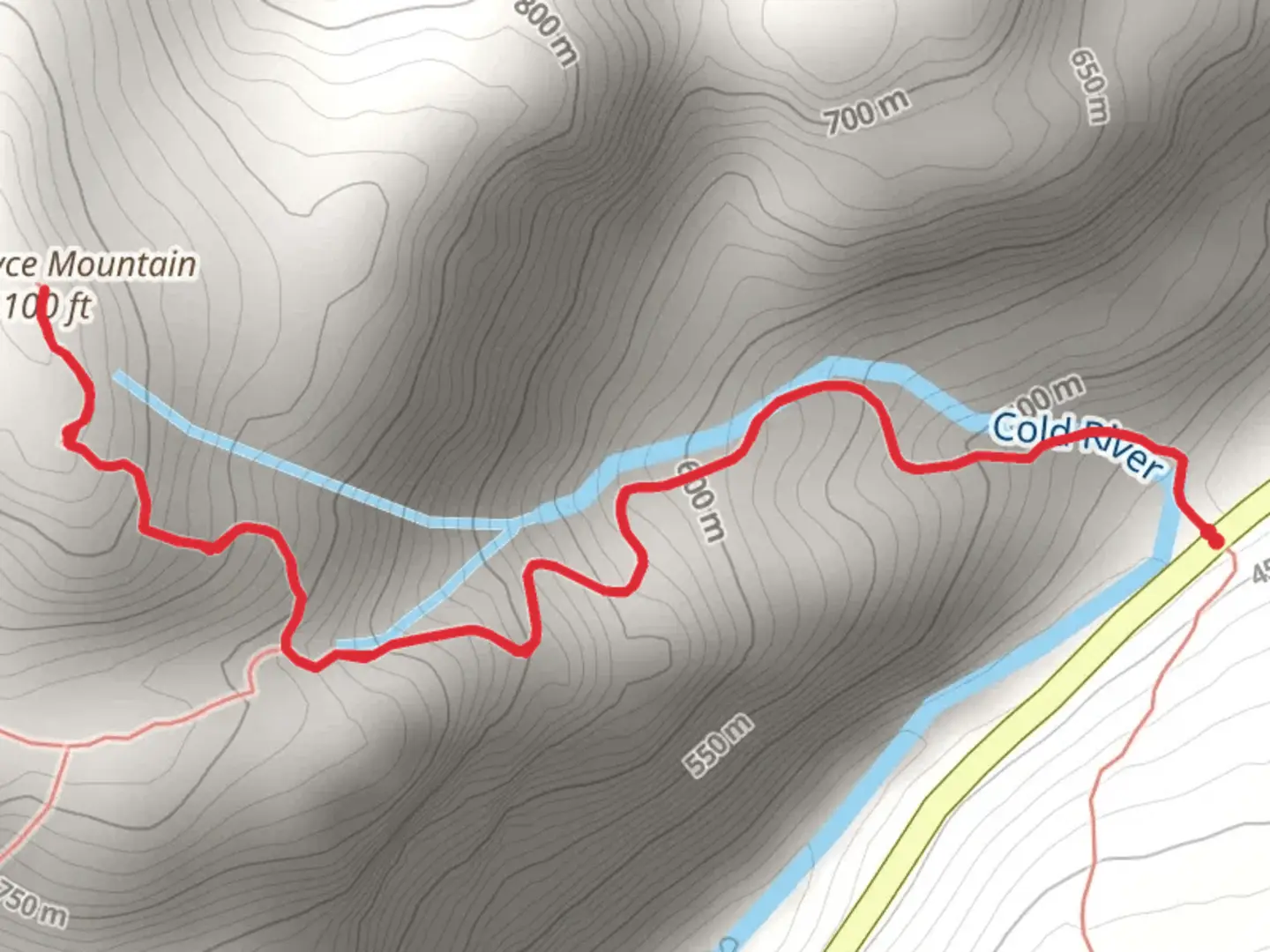 An image depicting the trail East Royce Mountain Loop from Evans Notch Pass and its surrounding area.