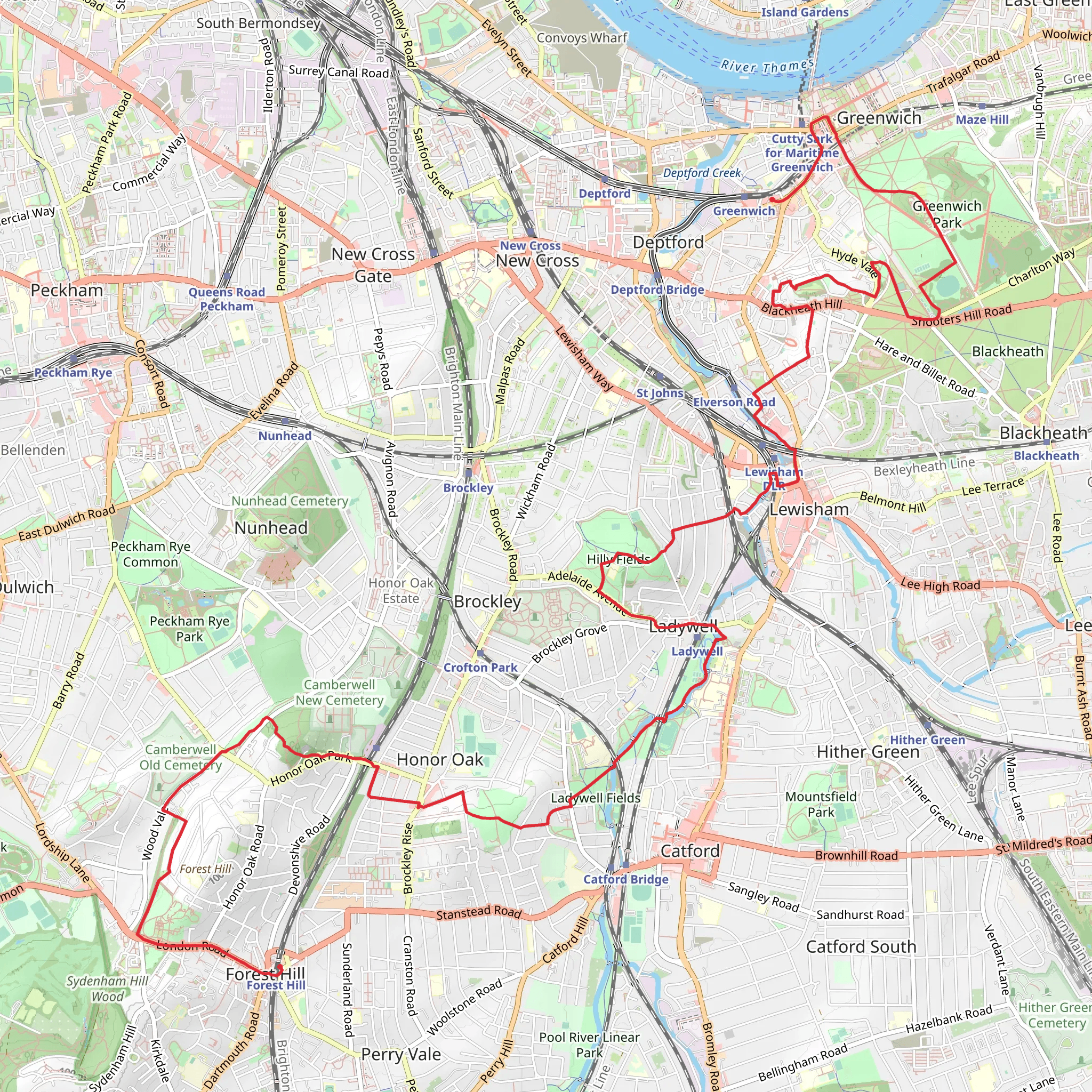 Greenwich to Forest Hill Walk mobile static map