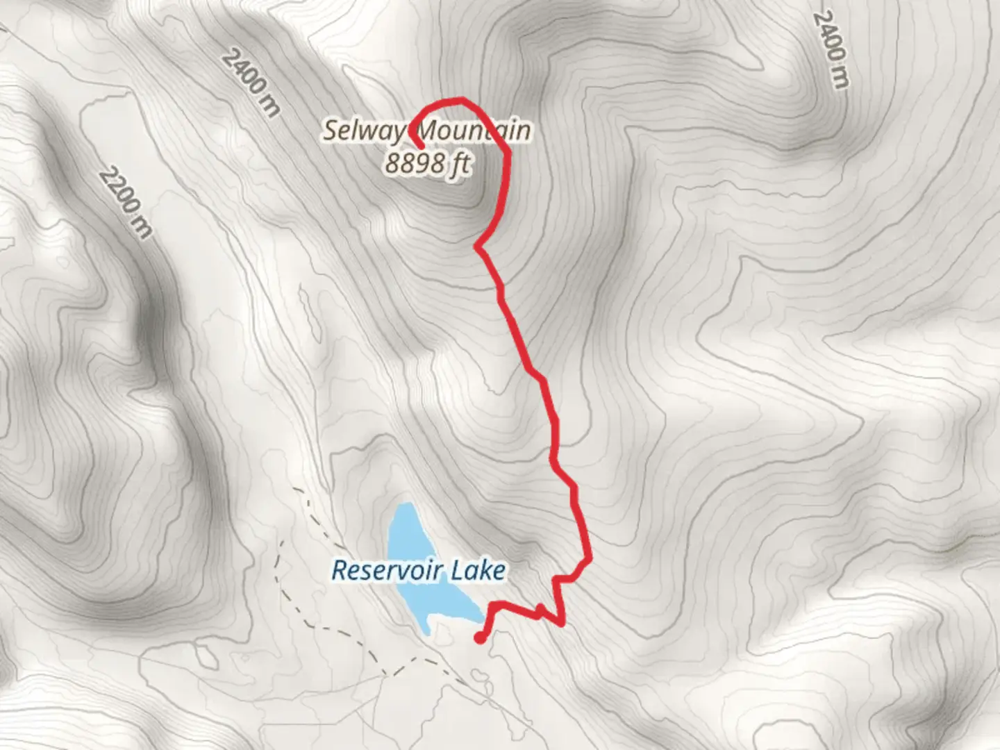 An image depicting the trail Selway Mountain via Reservoir Lake and its surrounding area.