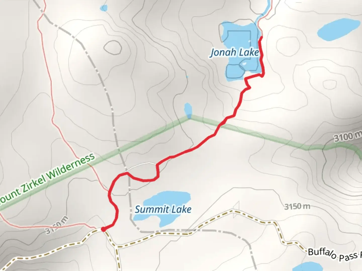 An image depicting the trail Summit Lake and Jonah Lake and its surrounding area.