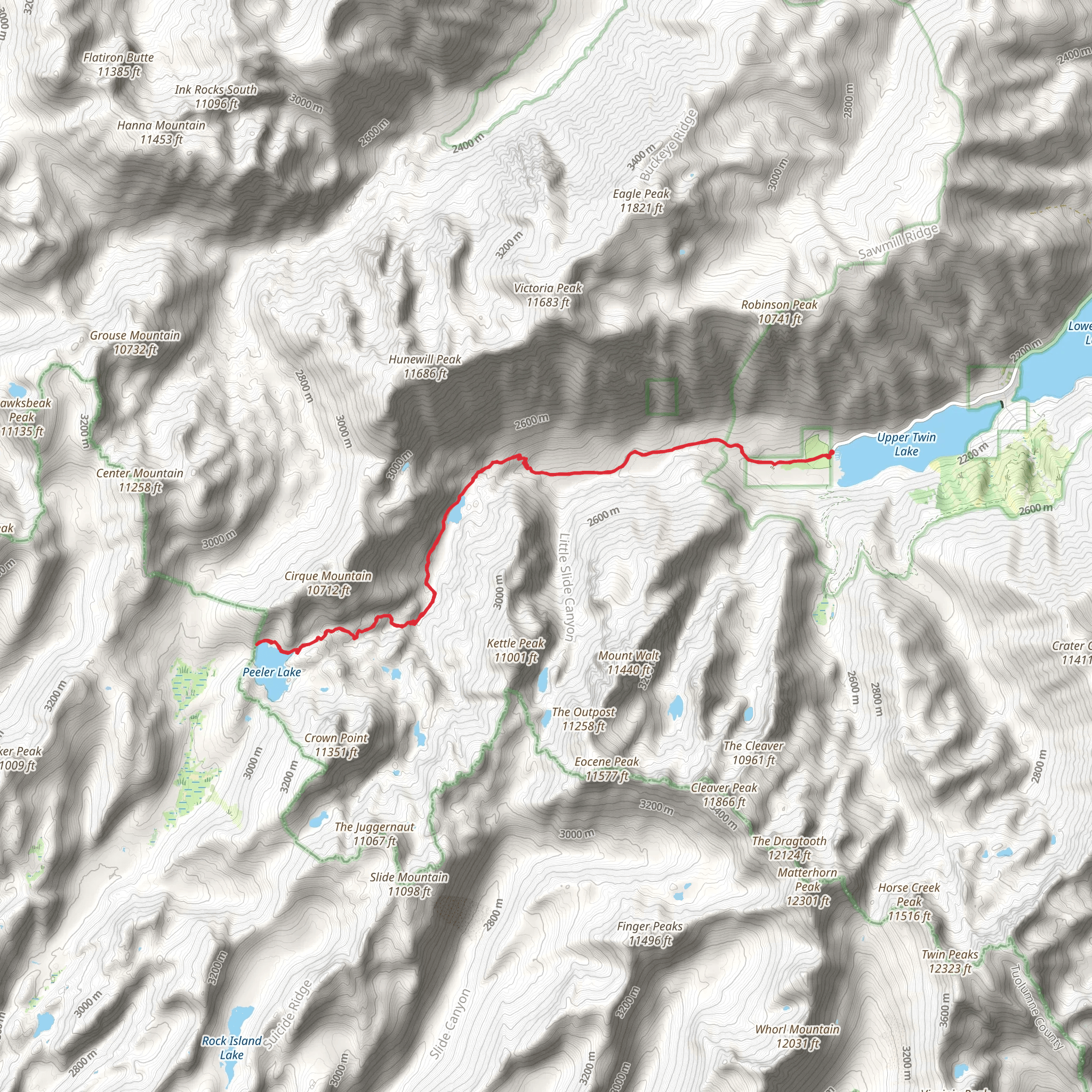 Twin Lakes to Peeler Lake Trail mobile static map