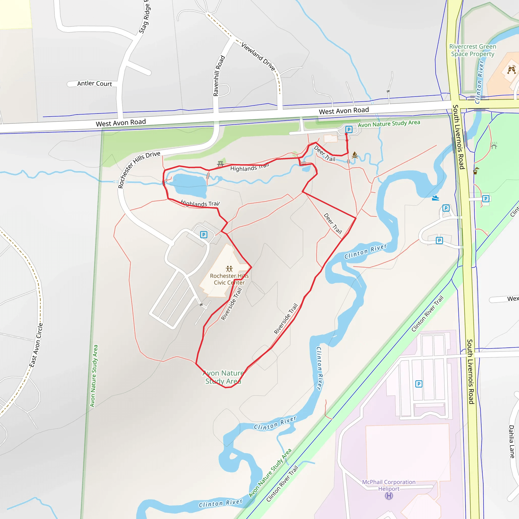 Highlands, Riverside and Deer Loop Trail mobile static map