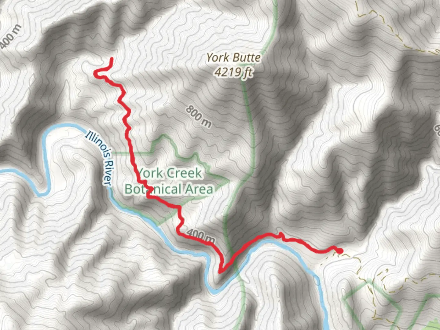 An image depicting the trail Illinois River Trail Out and Back and its surrounding area.