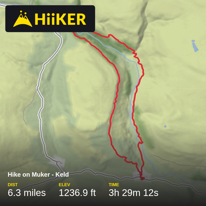 A map preview of the recording Hike on Muker - Keld.