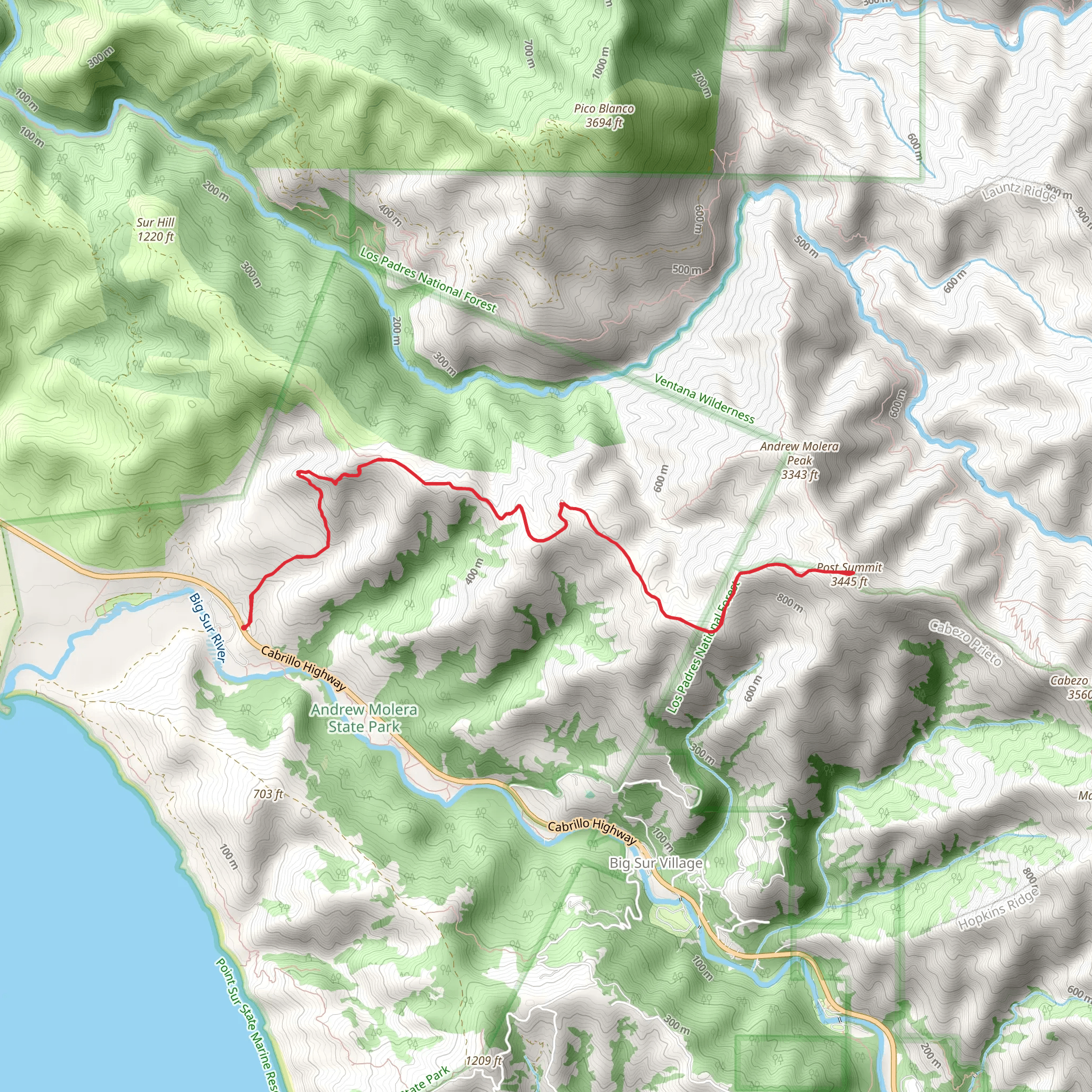 Post Summit via East Molera Trail mobile static map