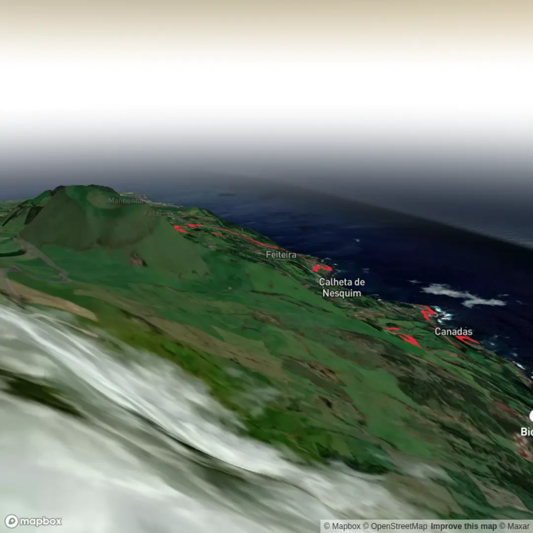 An image depicting the trail Calheta do Nesquim, Canadas and Fetais Loop and its surrounding area.