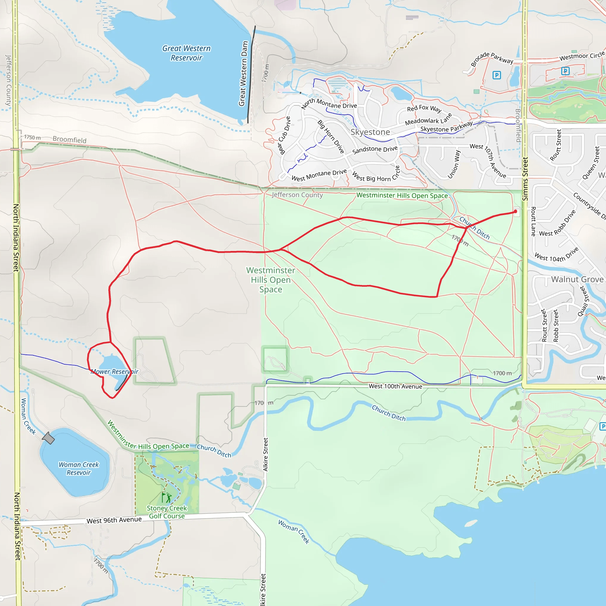 Mower Reservoir and Westminster Hills Trail Loop mobile static map