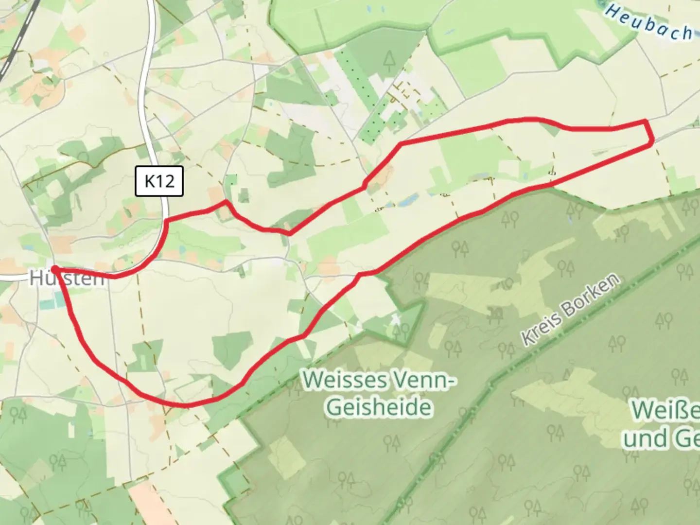 An image depicting the trail Rundweg Huelsten H2 and its surrounding area.