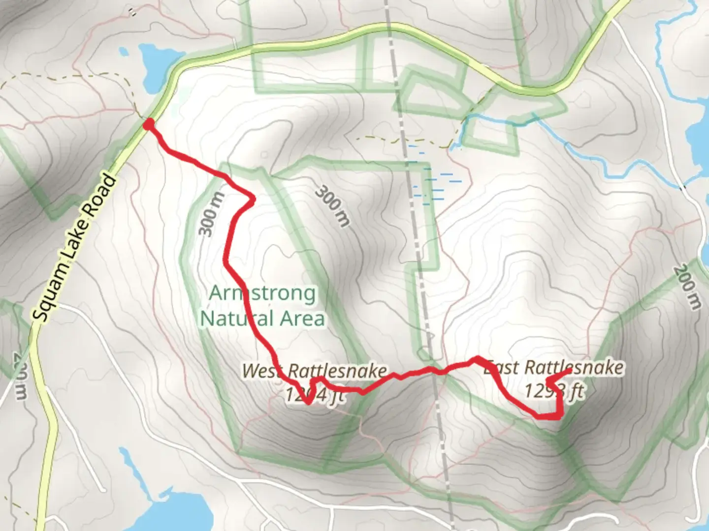 An image depicting the trail West Rattlesnake and East Rattlesnake and its surrounding area.