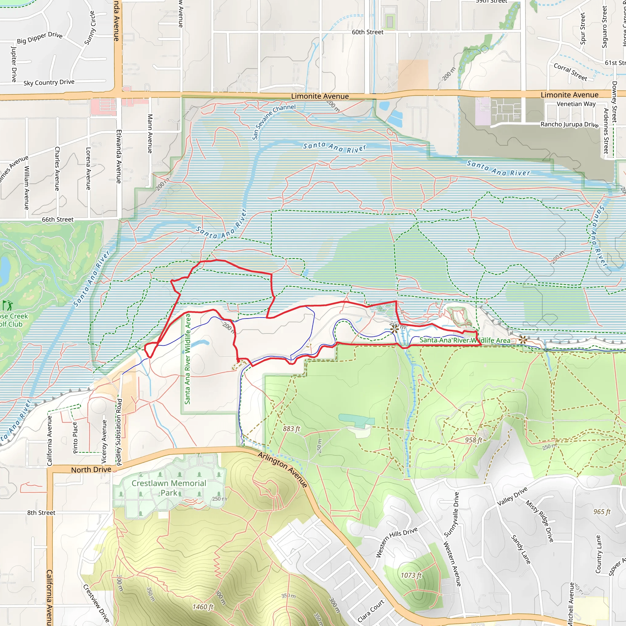 Santa Ana River Trail and Tunnel Trail Loop mobile static map