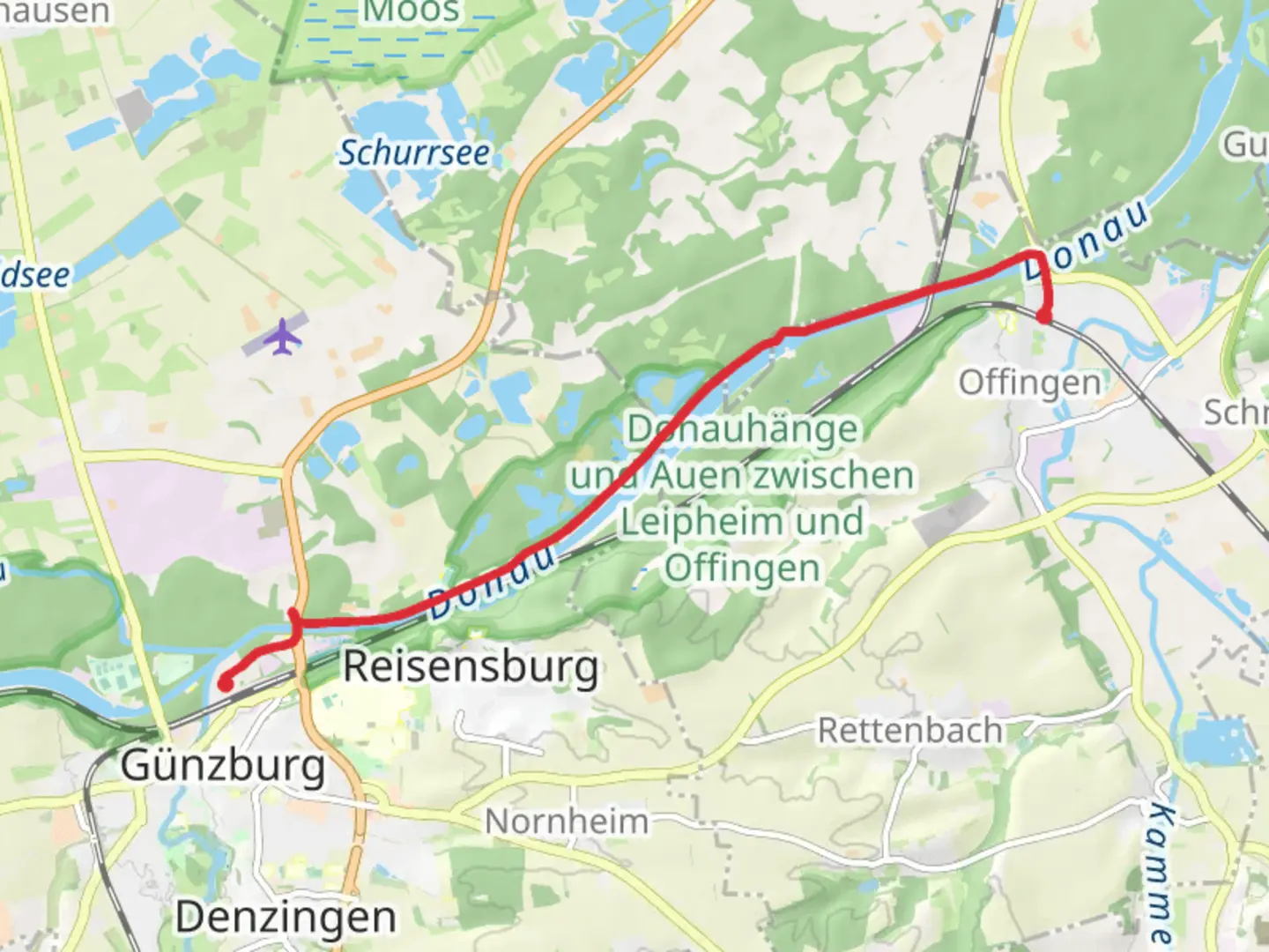 An image depicting the trail Offingen to Günzburg Walk and its surrounding area.