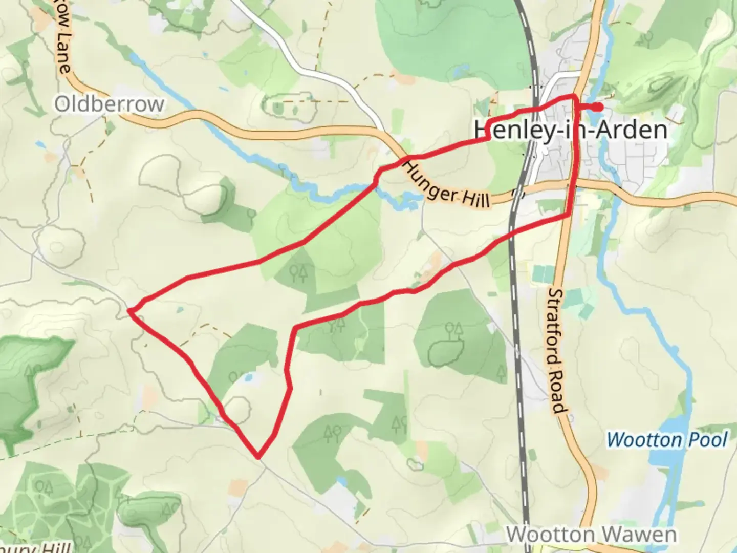 An image depicting the trail Five Acre Wood via Arden Way and its surrounding area.