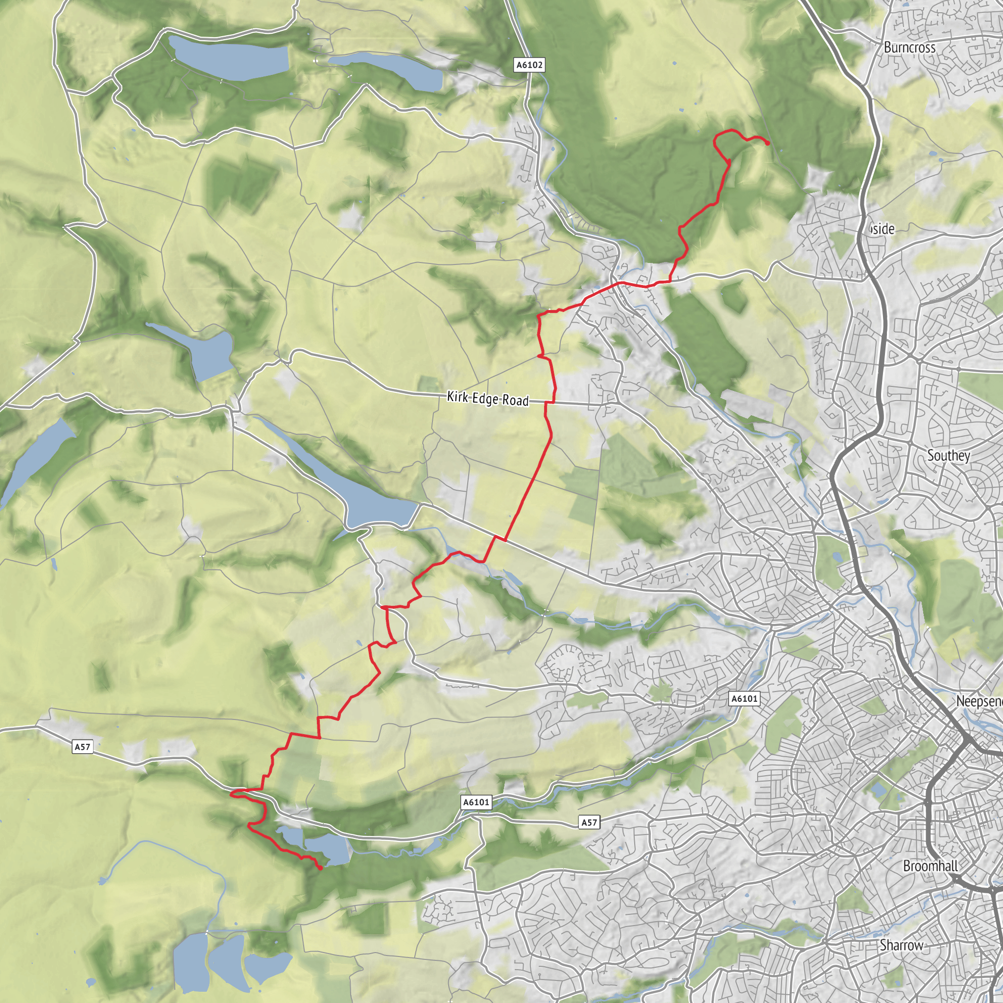 Greeno Wood Carpark to Rivelin Lower Reservoir mobile static map