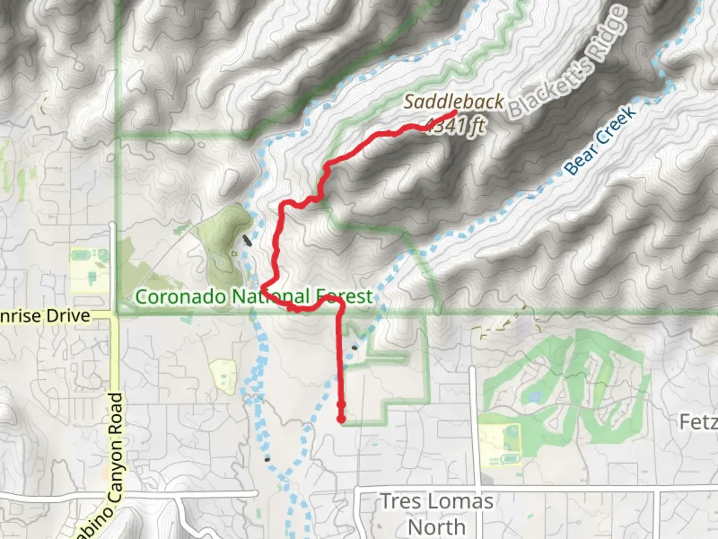 An image depicting the trail Saddleback via North Bear Canyon Access and its surrounding area.