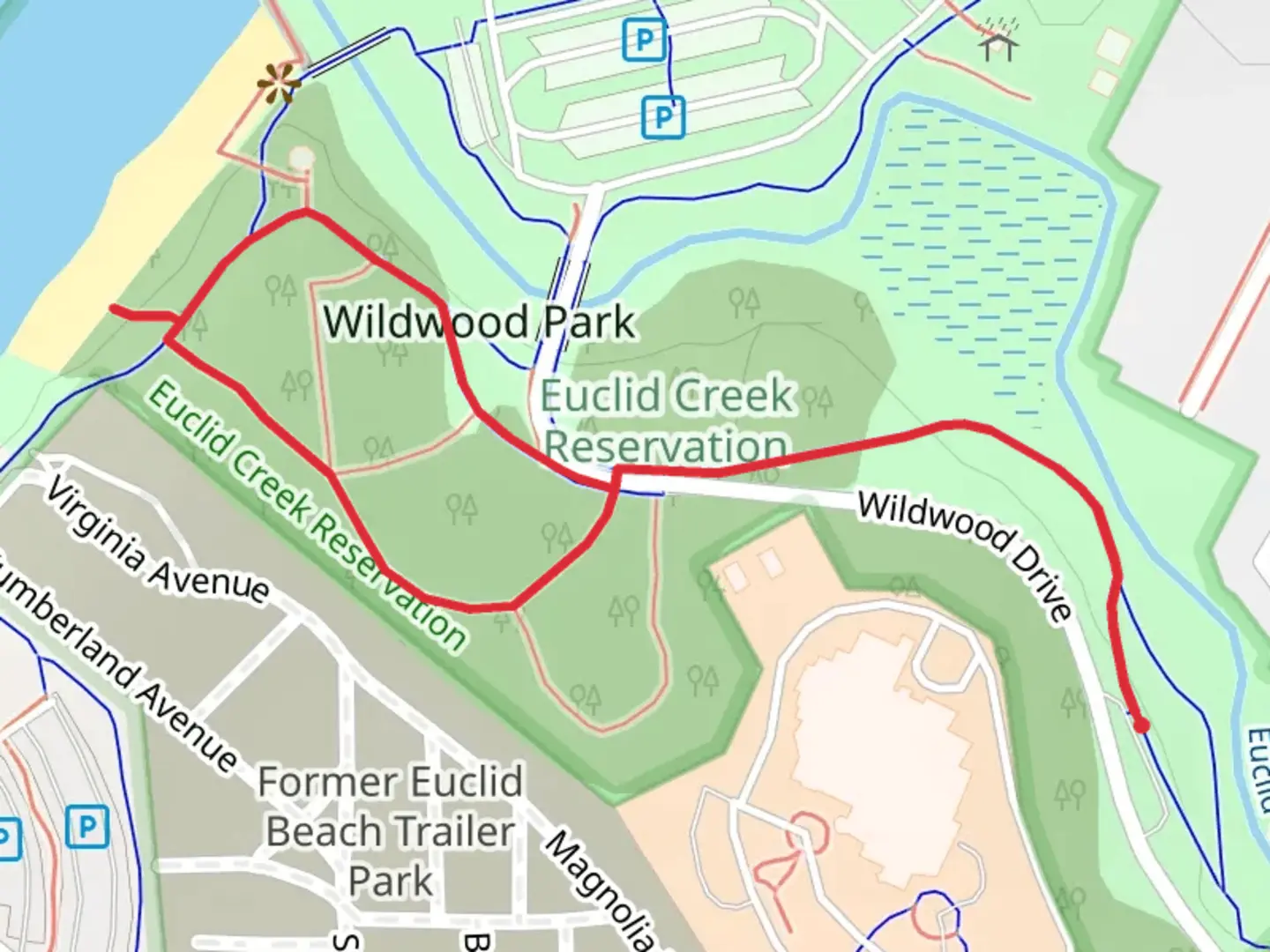 An image depicting the trail Wildwood Drive Loop and its surrounding area.