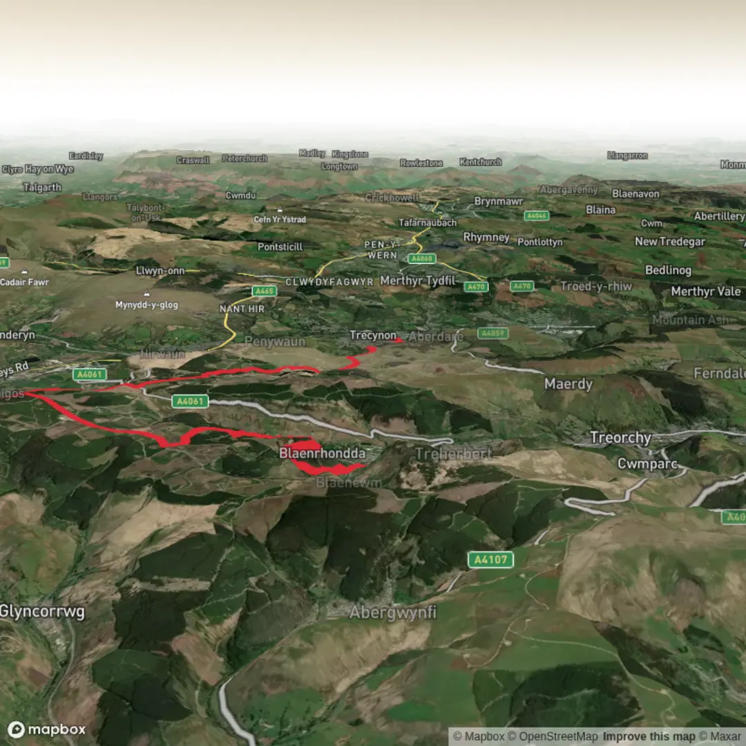 An image depicting the trail Treherbert to Aberdare and its surrounding area.
