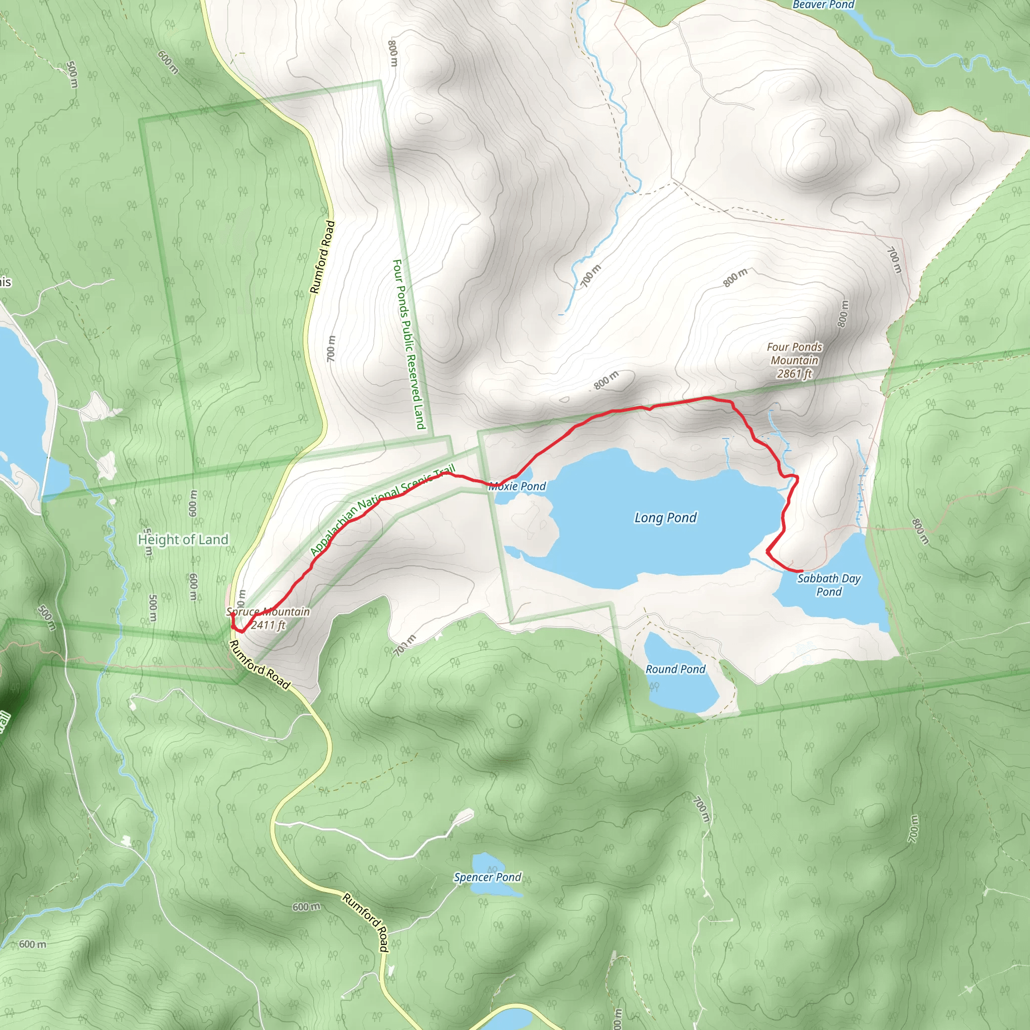 Spruce Mountain, Moxie Pond and Sabbath Day Pond Trail mobile static map