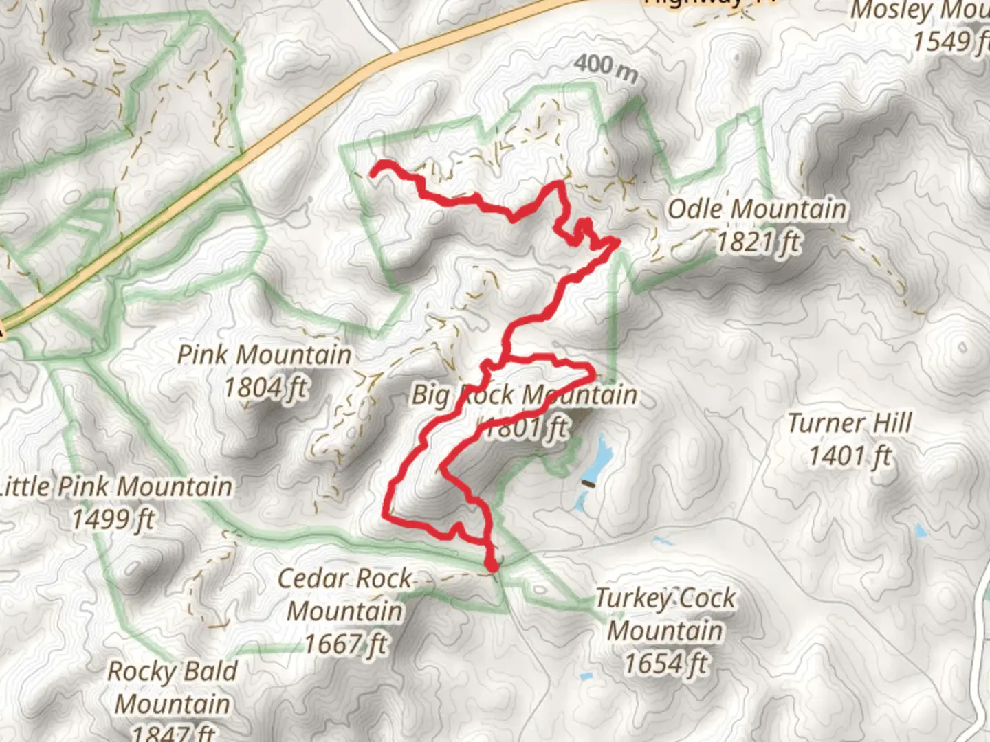 An image depicting the trail Big Rock Mountain via Big Rock Summit Trail and its surrounding area.