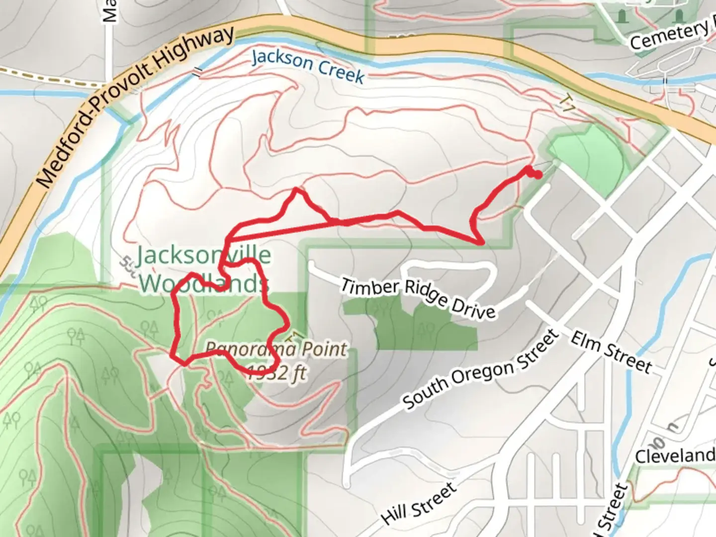 An image depicting the trail Britt Canyon Trail, Rich Gulch Trail and Panorama Point Trail and its surrounding area.