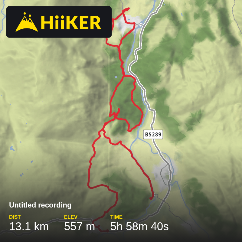 A map preview of the recording Seatoller to Grange inc Lingy Bank, Castle Crag & High Doat.