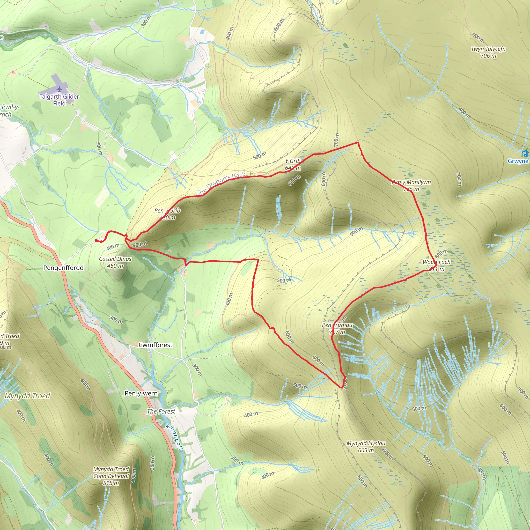 Waun Fach from Castell Dinas near Talgarth mobile static map