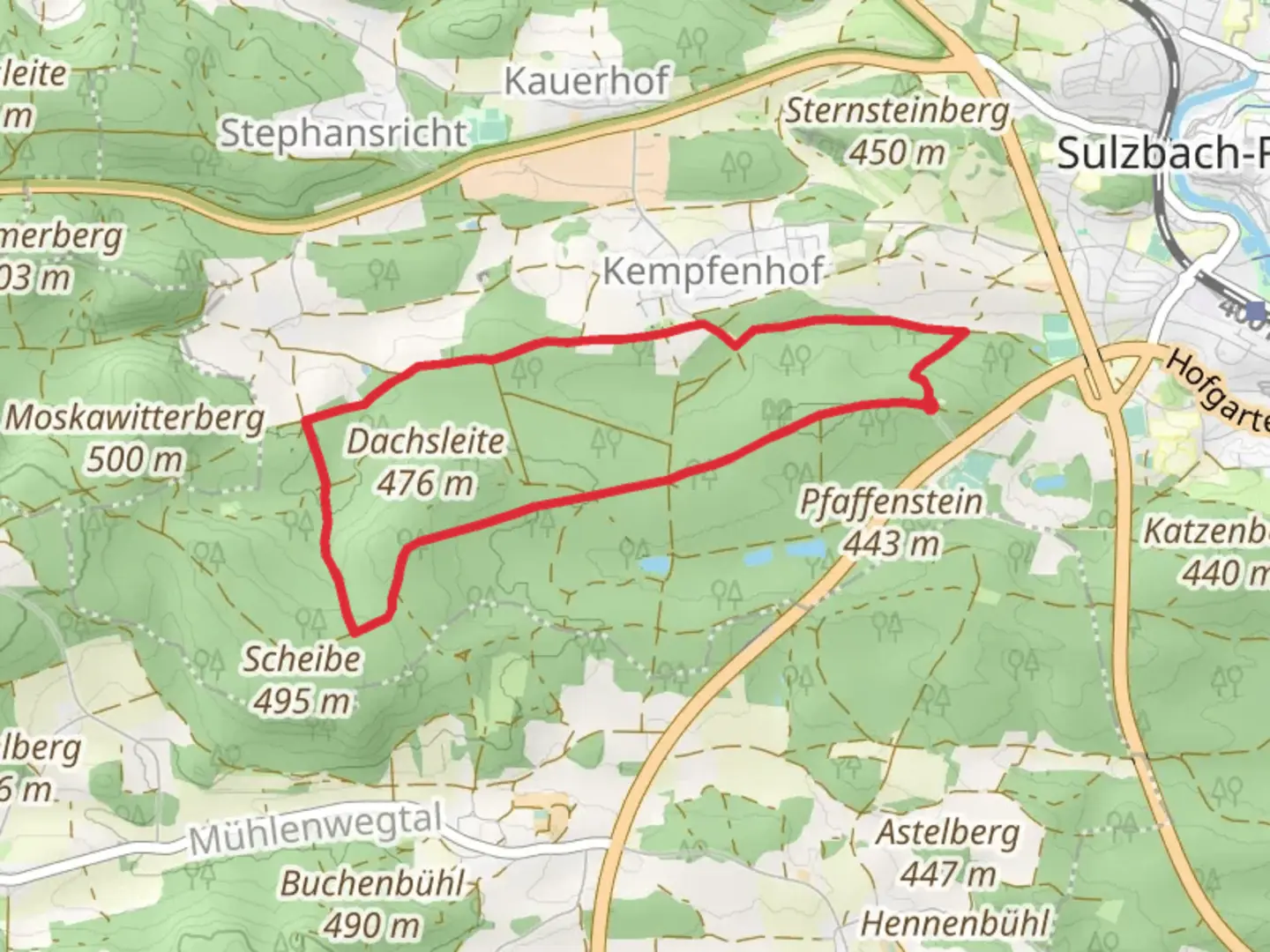 An image depicting the trail Rotpunkt and Walderlebnispfad Wagensass and its surrounding area.